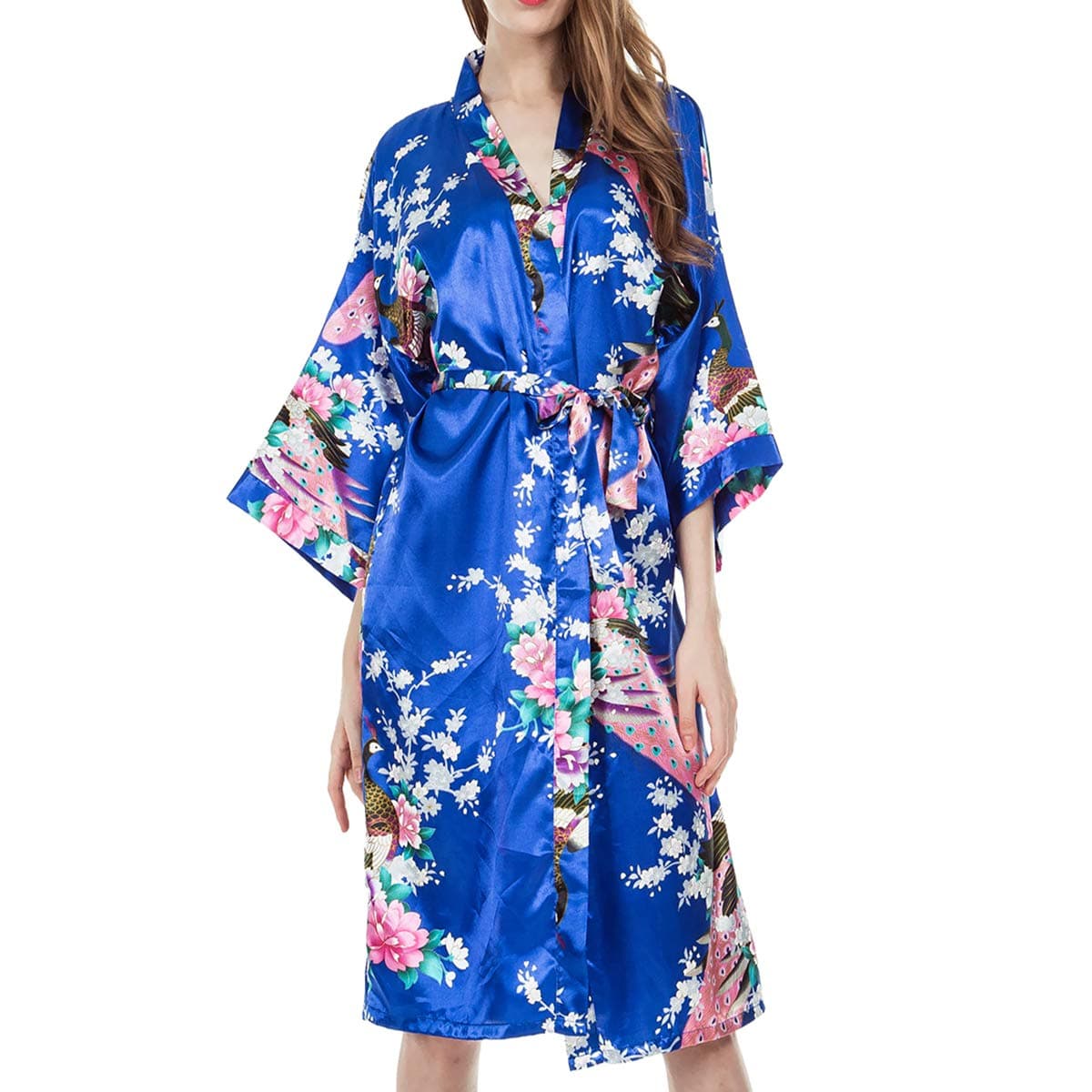 MISSFASHION Women’s Lounge wear Satin Kimono Robe Peacock Pajamas for Women