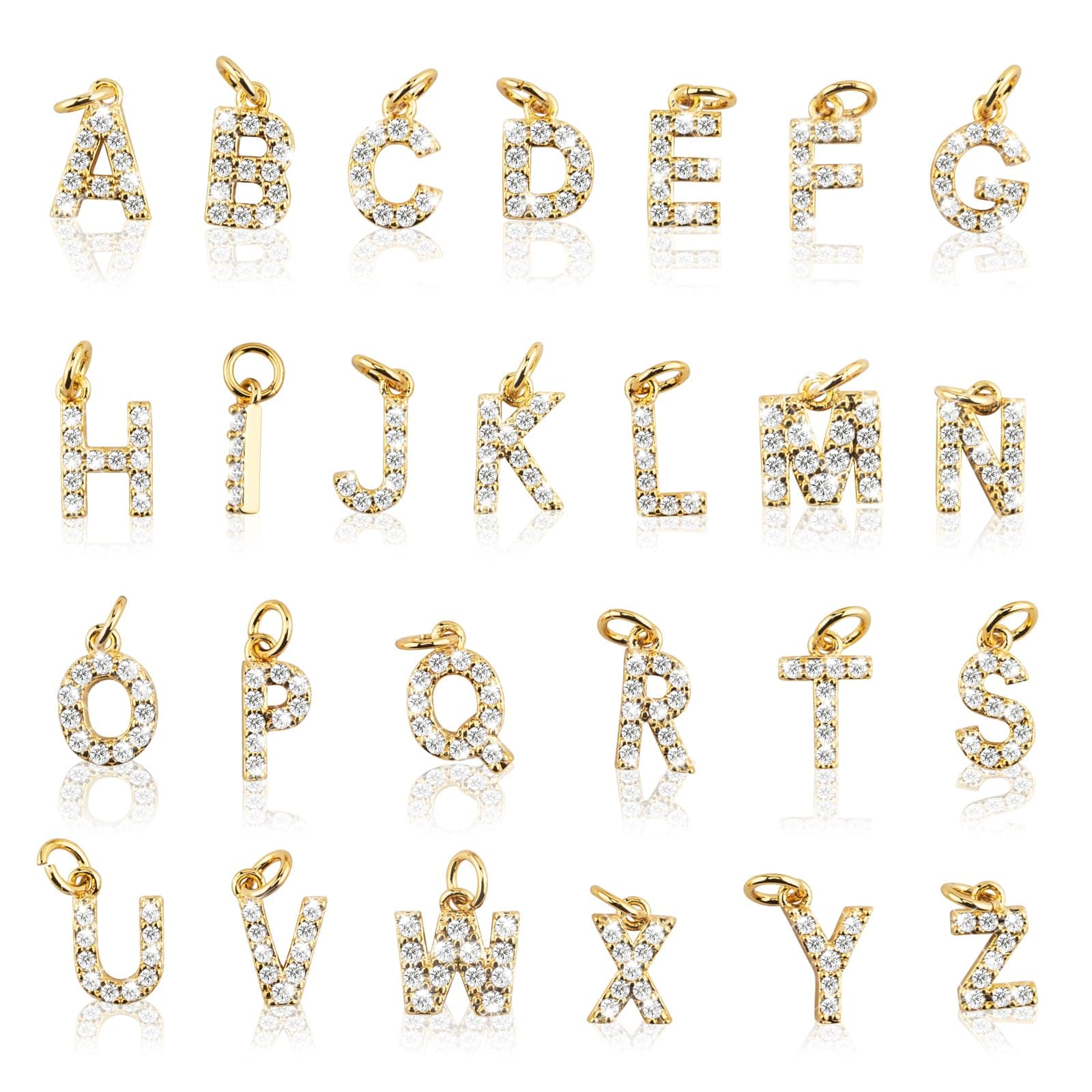 26Pcs 18K Gold Filled A-Z Alphabet Letters Charms for Jewelry Making, Initial A-Z Alphabet Charm Pendant Beads, Slide Glitter Pendants for Women DIY Bracelet Necklace Earrings Choker Making