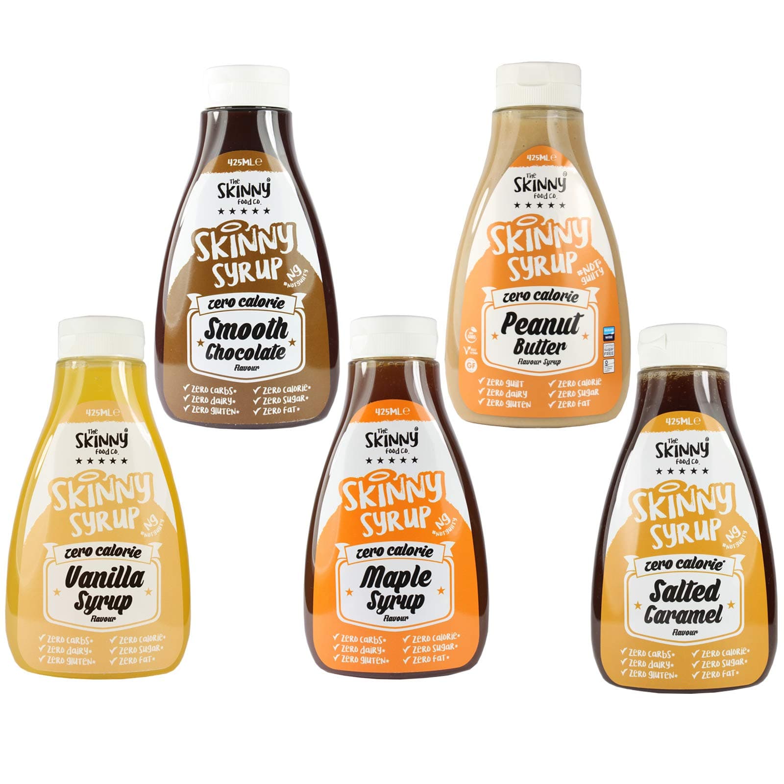 Skinny Food co Skinny Foods All 5 Syrup Taster Pack Bundle Chocolate, Peanut Butter, Salted Caramel, Vanilla and Maple Syrup