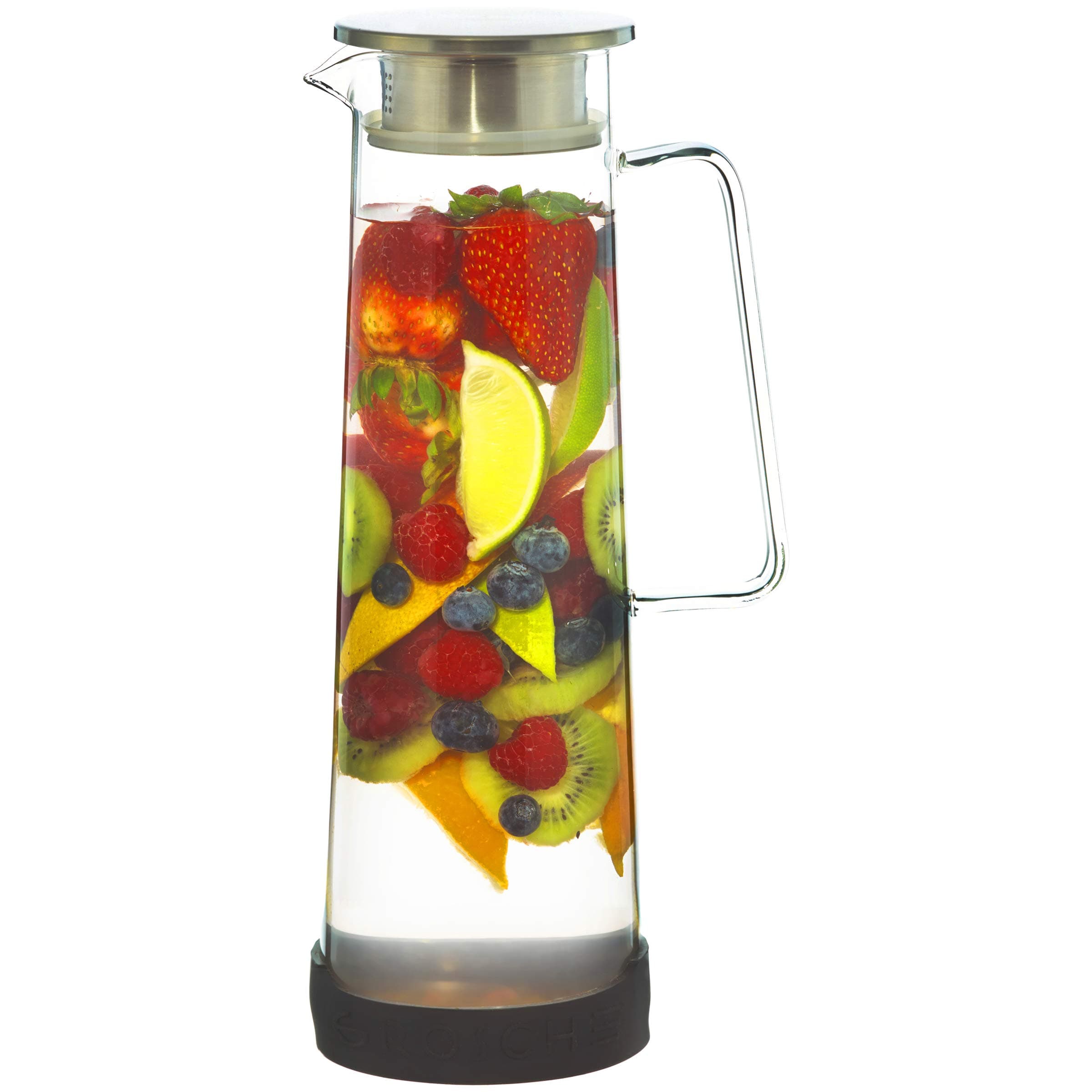BALI 1500ml Glass Fruit Infuser Water Pitcher with Stainless Steel Lid & Silicone Base