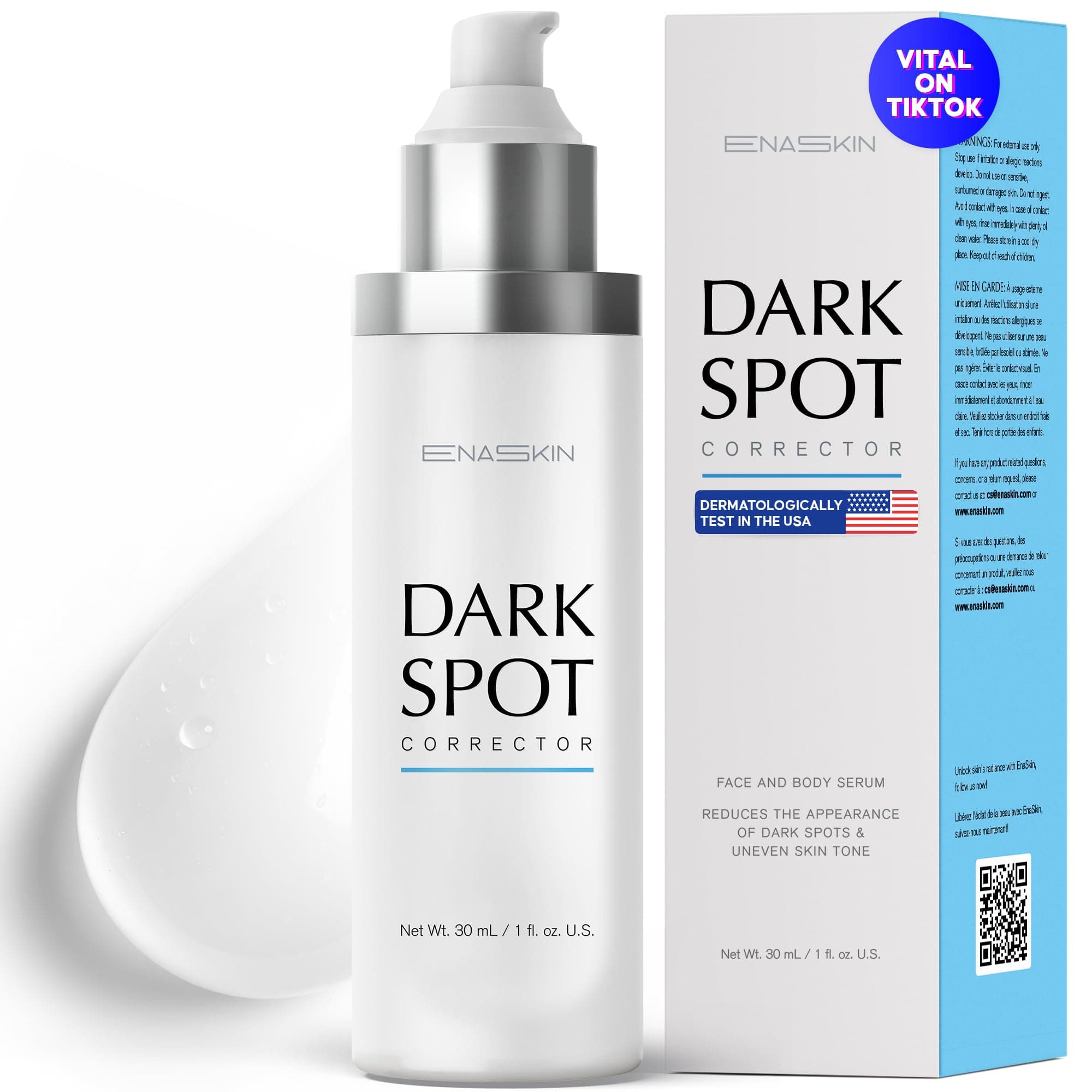 EnaSkin Dark Spot Remover Face & Body Serum: Age Spot Sun Spot Freckles Melasma Brown Spot - Advanced Formula with Niacinamide and TXA for Women and Men (1.0 Fl Oz)