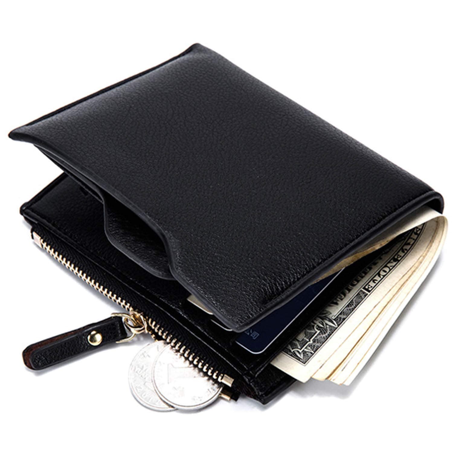 CoreLife Bifold Wallet, Mens RFID Blocking Slim Vegan Leather Wallet with Coin Zipper Pouch