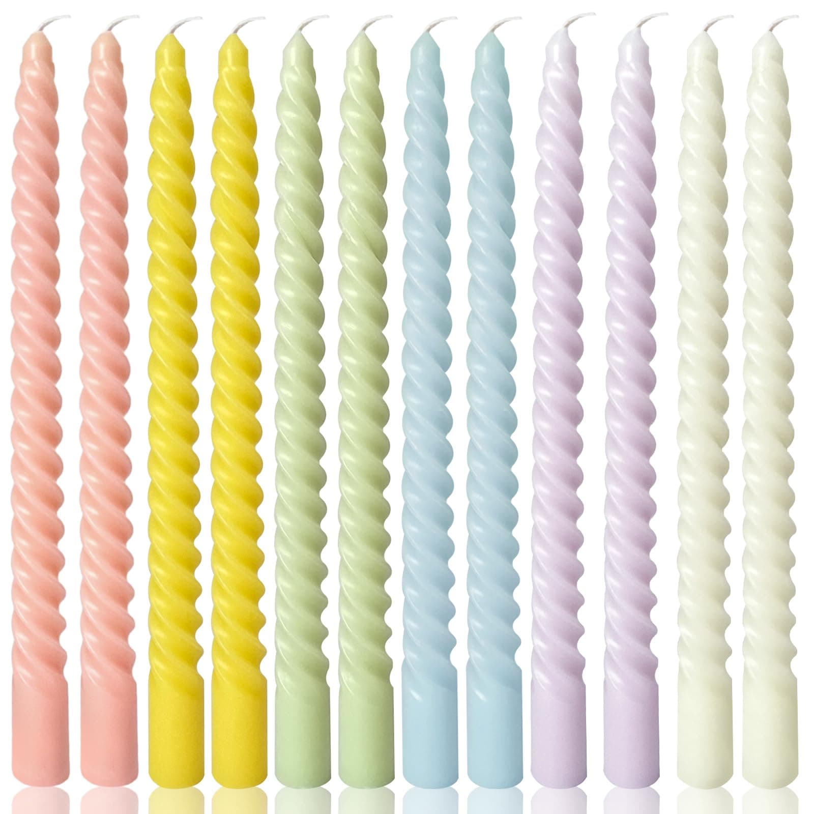 10 Inch Cream Spiral Taper Candles for Home Decoration, 12 Pack Candy-Color Candlesticks for Dinner Party Wedding Holiday