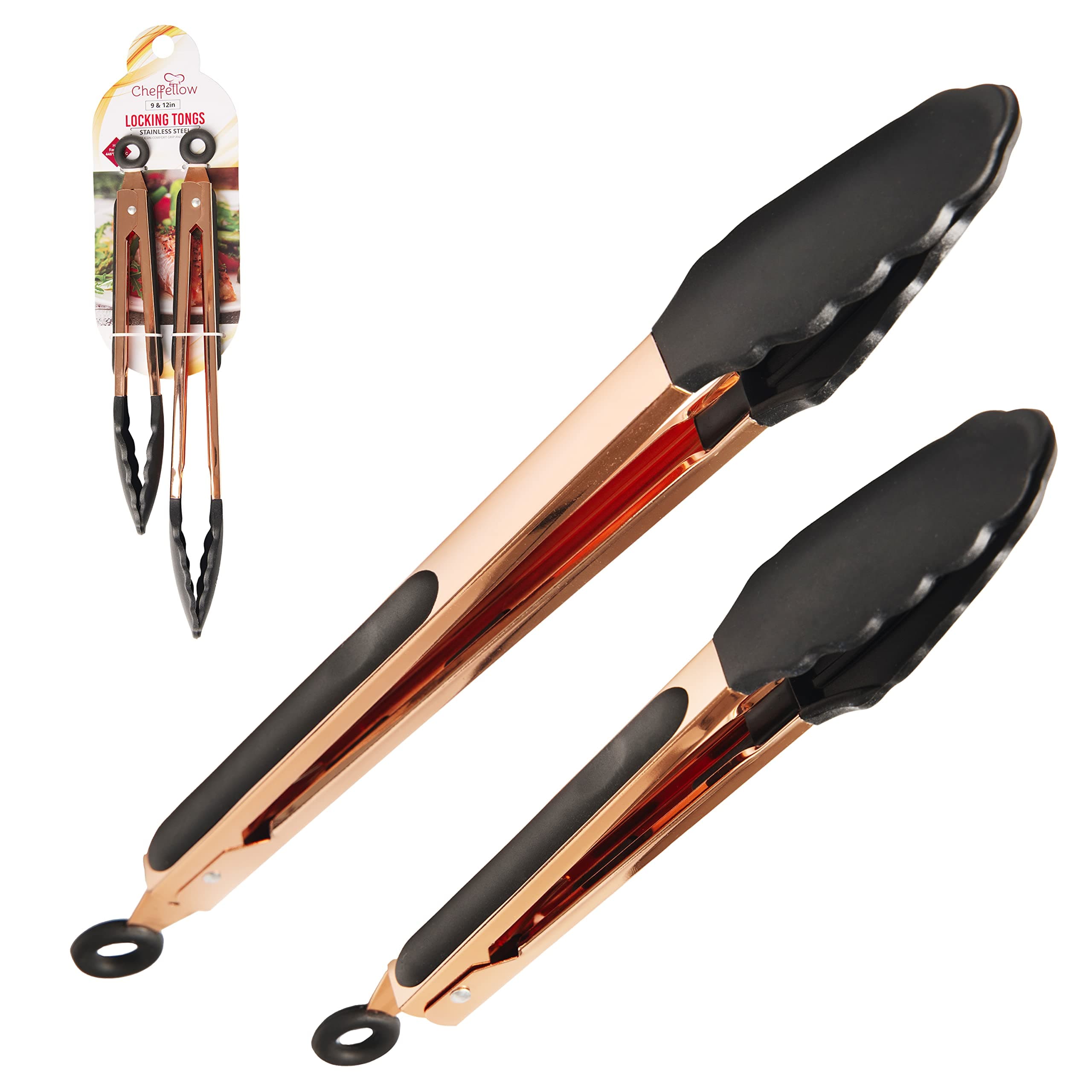 Kitchen Tongs Silicone Tongs Premium Rose Gold BBQ Tongs Perfect for Serving Salad Stainless Steel Made with Silicon Grips nonstick Cooking Tongs (9x12)