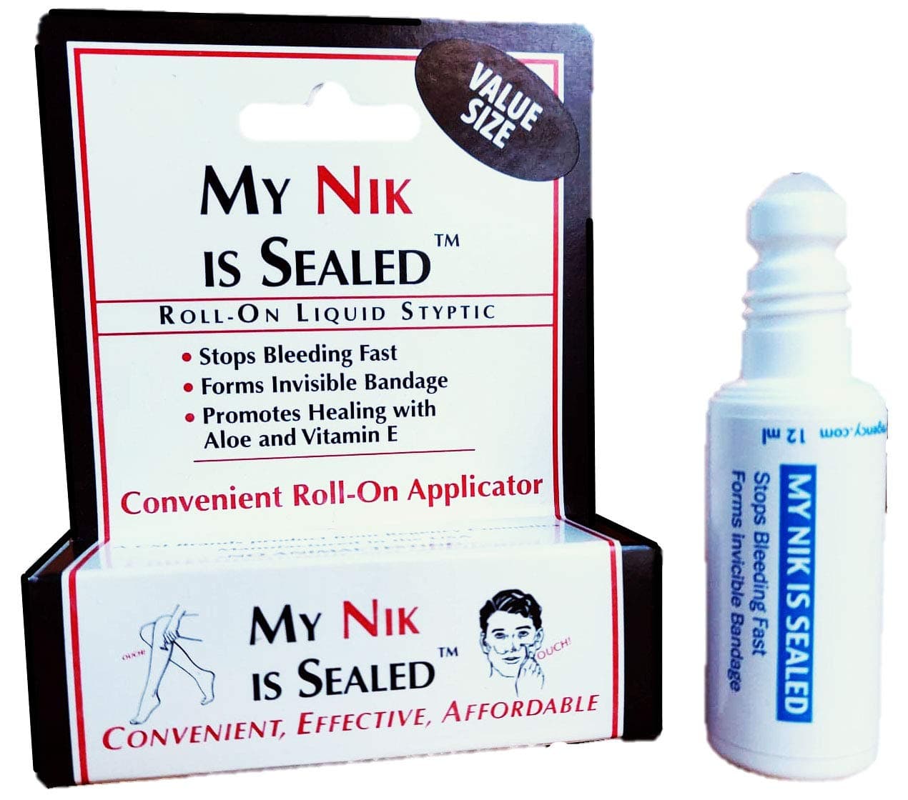 COSMETICALLY SEALED My Nik Is Sealed Roll-On Liquid Styptic | 12ml Value Size | First Aid in a Tube | Made in USA