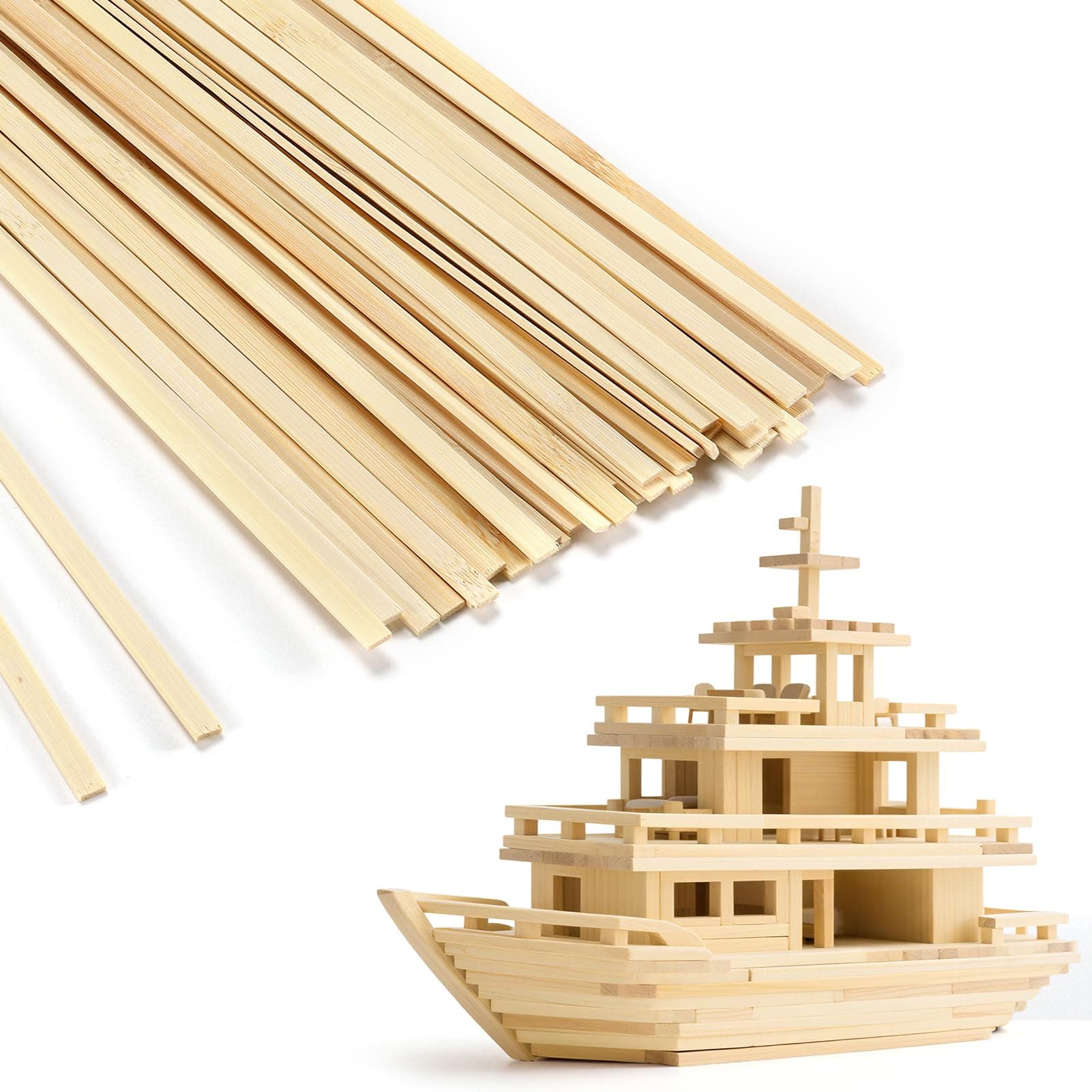 Aulock 50 Pcs Extra Long Natural Bamboo Sticks for Crafts, 15.7in Precut Wooden Sticks Stakes for Crafting Arts Projects