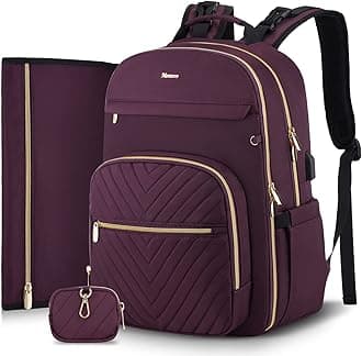 MOMUVO Diaper Bag Backpack, Quilted Baby Bag with Changing Pad & Stroller Straps & Pacifier Case, Large Travel Diaper Bags for Mom Dad