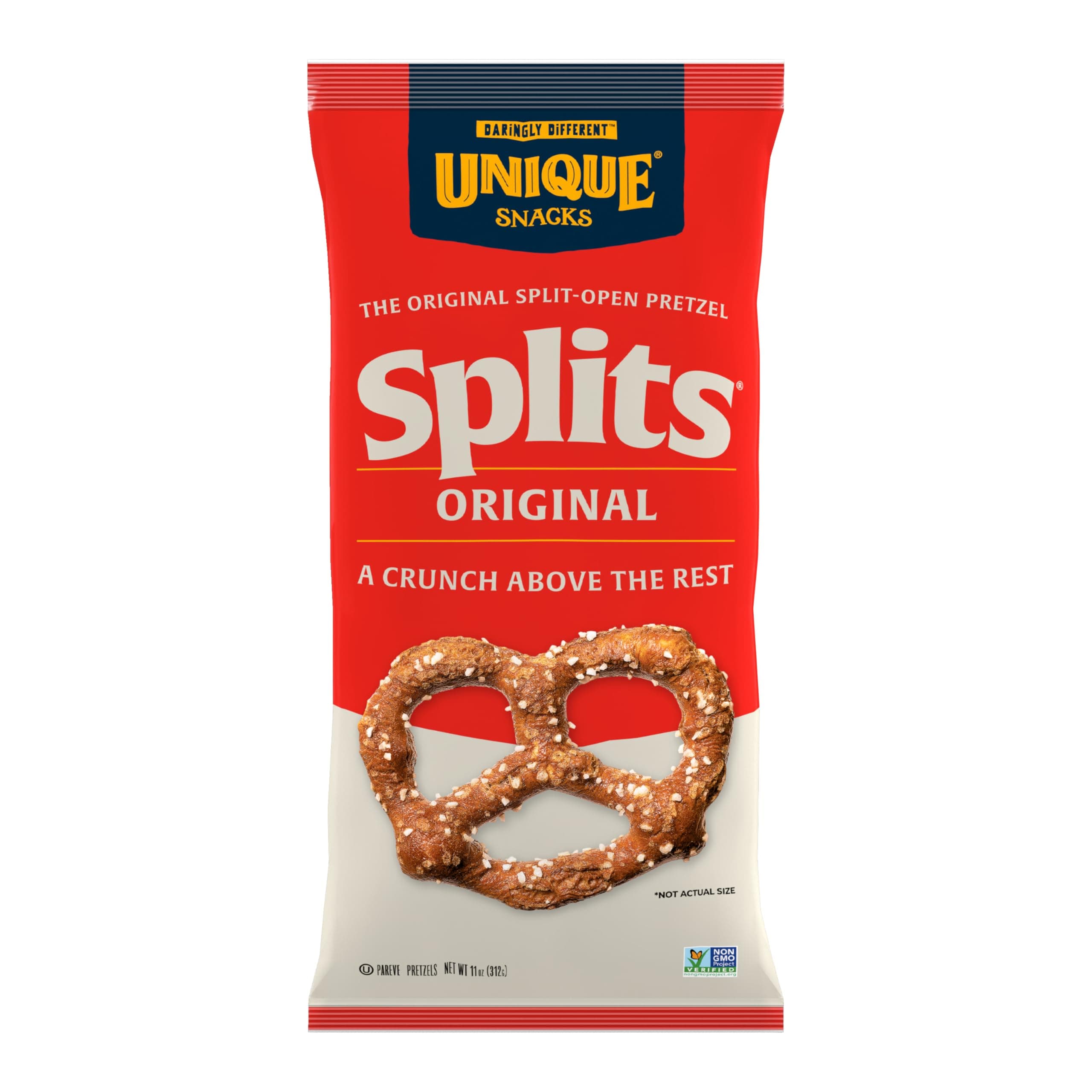Unique Snacks Original Splits Pretzels, Delicious Homestyle Baked Snack Bag, OU Kosher, and Non-GMO Food, No Artificial Flavor, 11 Oz. Bag, Pack of 3