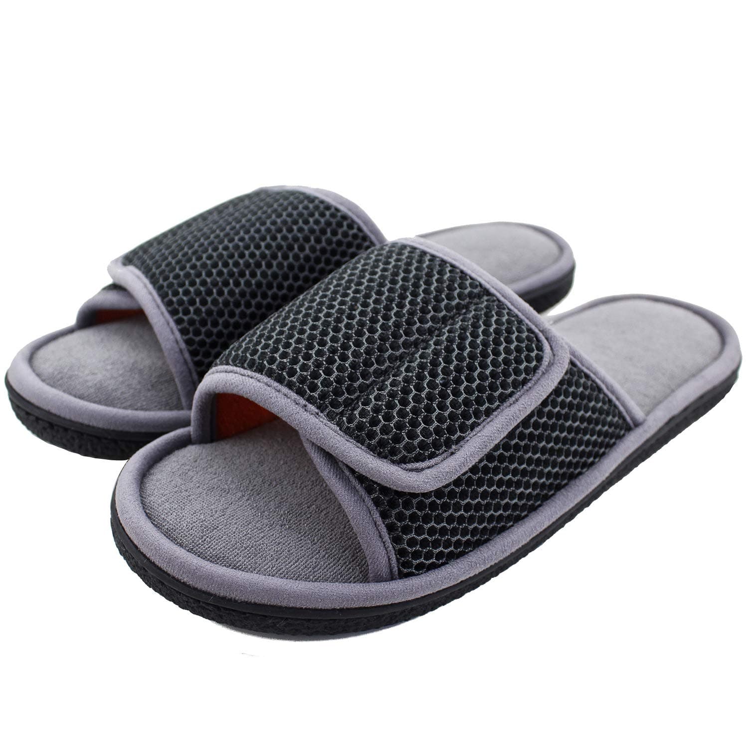 Adjustable House Slippers for Men Open Toe Breathable Indoor Slip on Mens Slides Sandals with Memory Foam for Bedroom,Patio