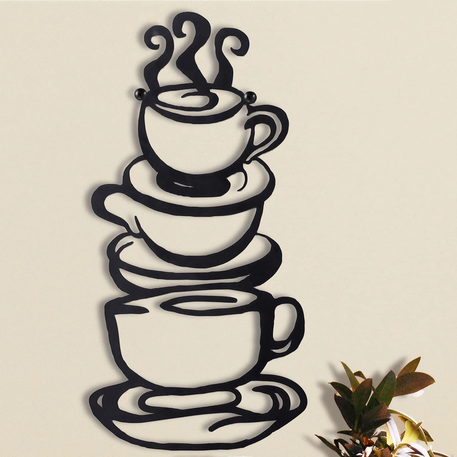 Coffee Cup Metal Wall Art, Farmhouse Kitchen Restaurant Decor Bar Sign, Black