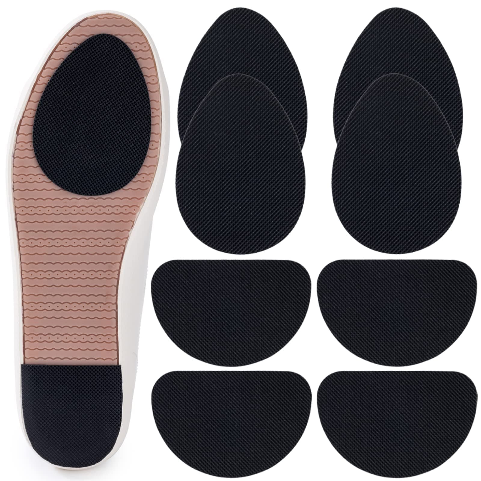 Non-Slip Shoes Pads, 8 Pcs Anti-Slip Shoe Grips on Bottom of Shoes, Silicone Self-Adhesive Sole Protector (Black-2 Shapes)