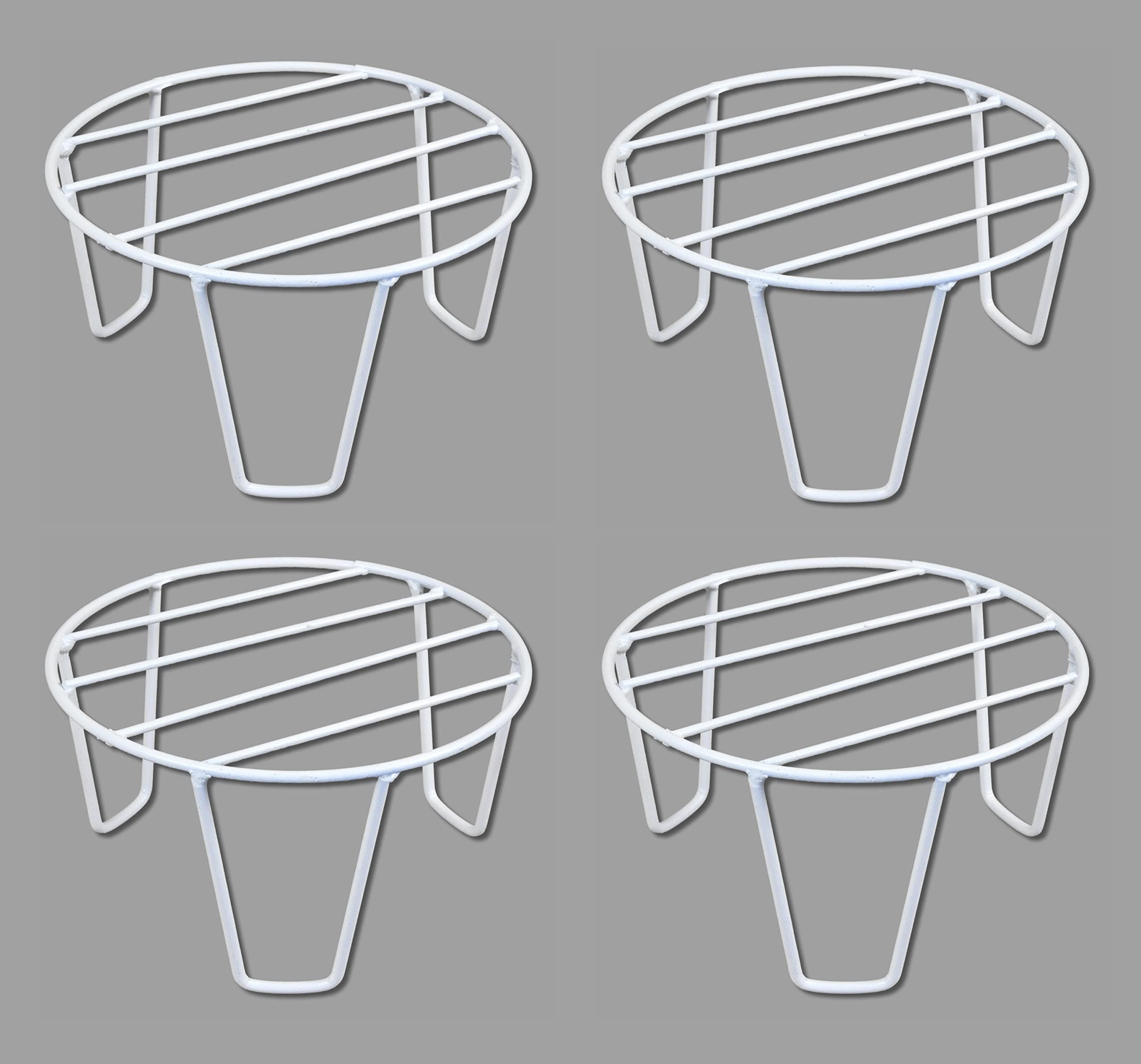ORCHID ENGINEERS Iron Indoor/Outdoor Flower Pot/Plant Stand for Home Garden Balcony Living Room Decor (White-Set of 4)