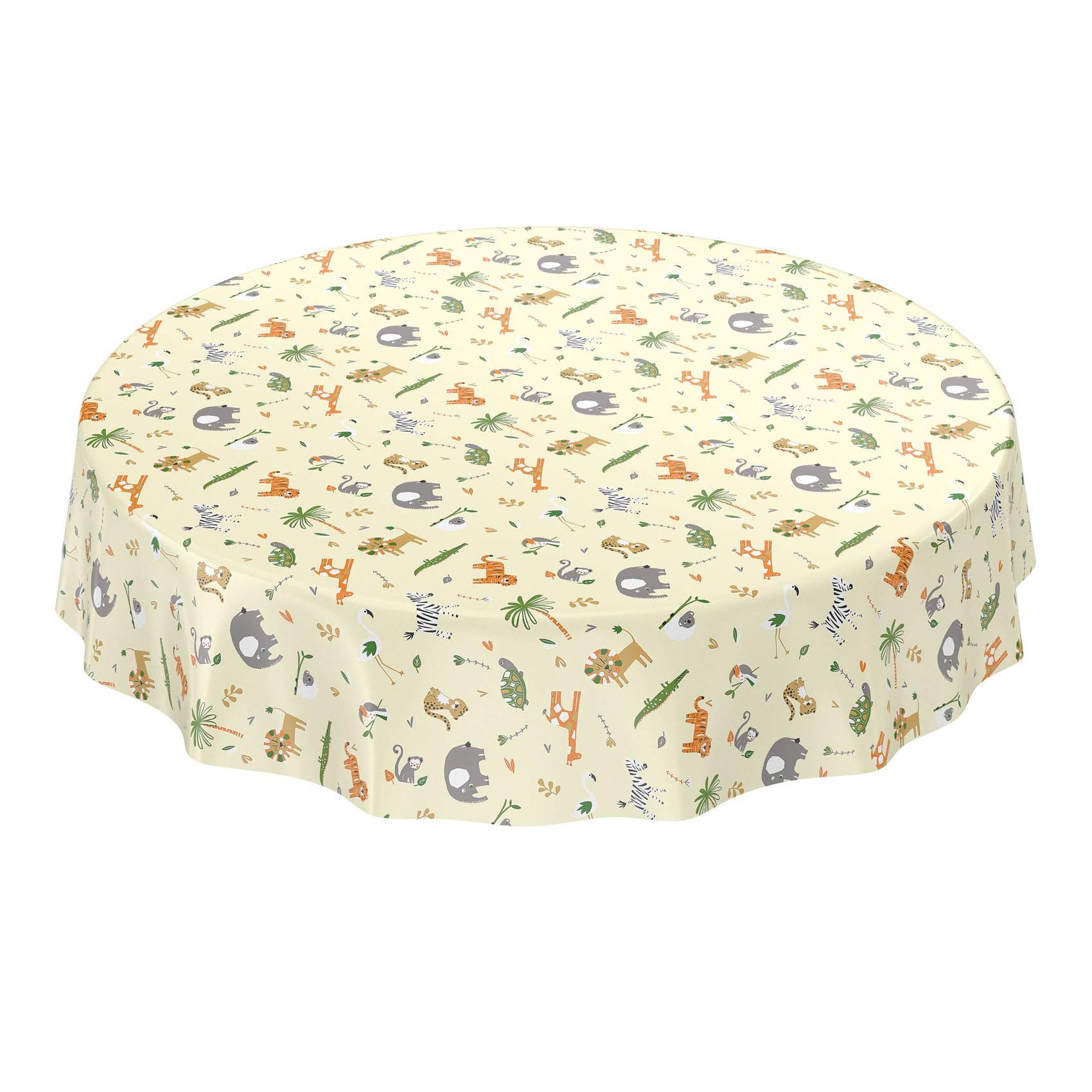 ANRO Oilcloth Tablecloth Washable Oilcloth Tablecloth Children's Birthday Animals Light Green Round 120 cm