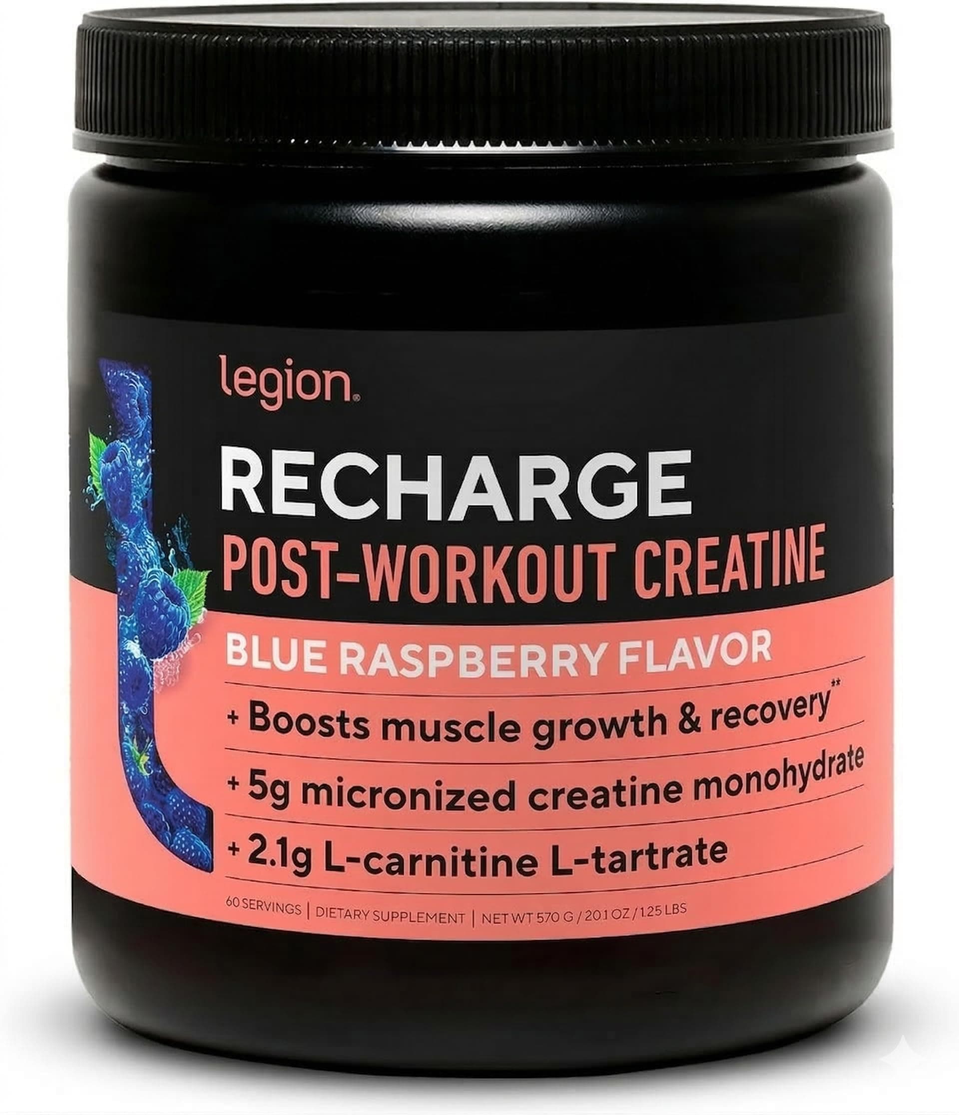 Recharge Post Workout Supplement - All Natural Muscle Builder & Recovery Drink With Micronized Creatine Monohydrate. Naturally Sweetened & Flavored, Safe & Healthy. (Blue Raspberry, 60 Serving)