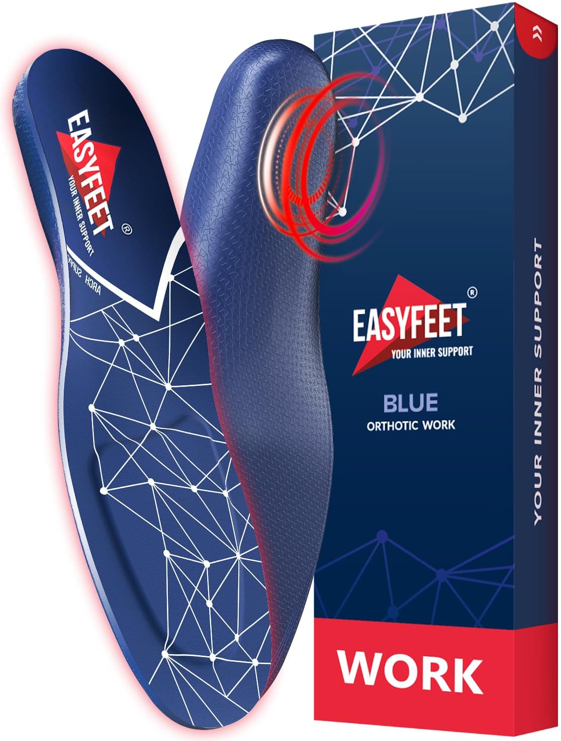 EASYFEET Orthotic Work Insoles Men Women - Plantar Fasciitis Arch Support Inserts for Standing All Day - Shoe Inserts for Work Boots - Foot Pain Relief