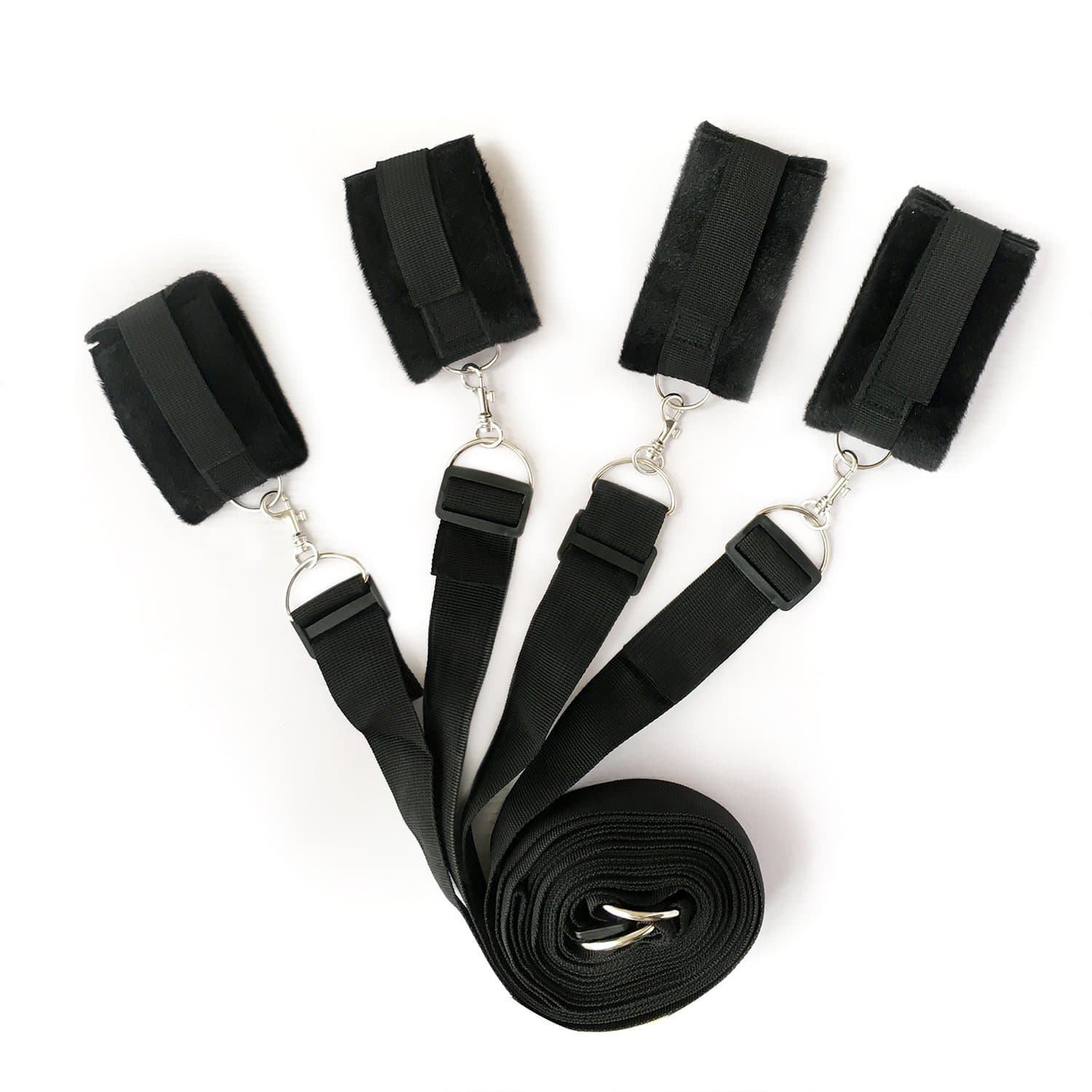 Waxplle Furry Handcuff Under The Bed Nylon Straps Adjustable Durable and Comfortable Cuffs for Legs, Ankles and Wrists Fits Any Size Mattress (Black)