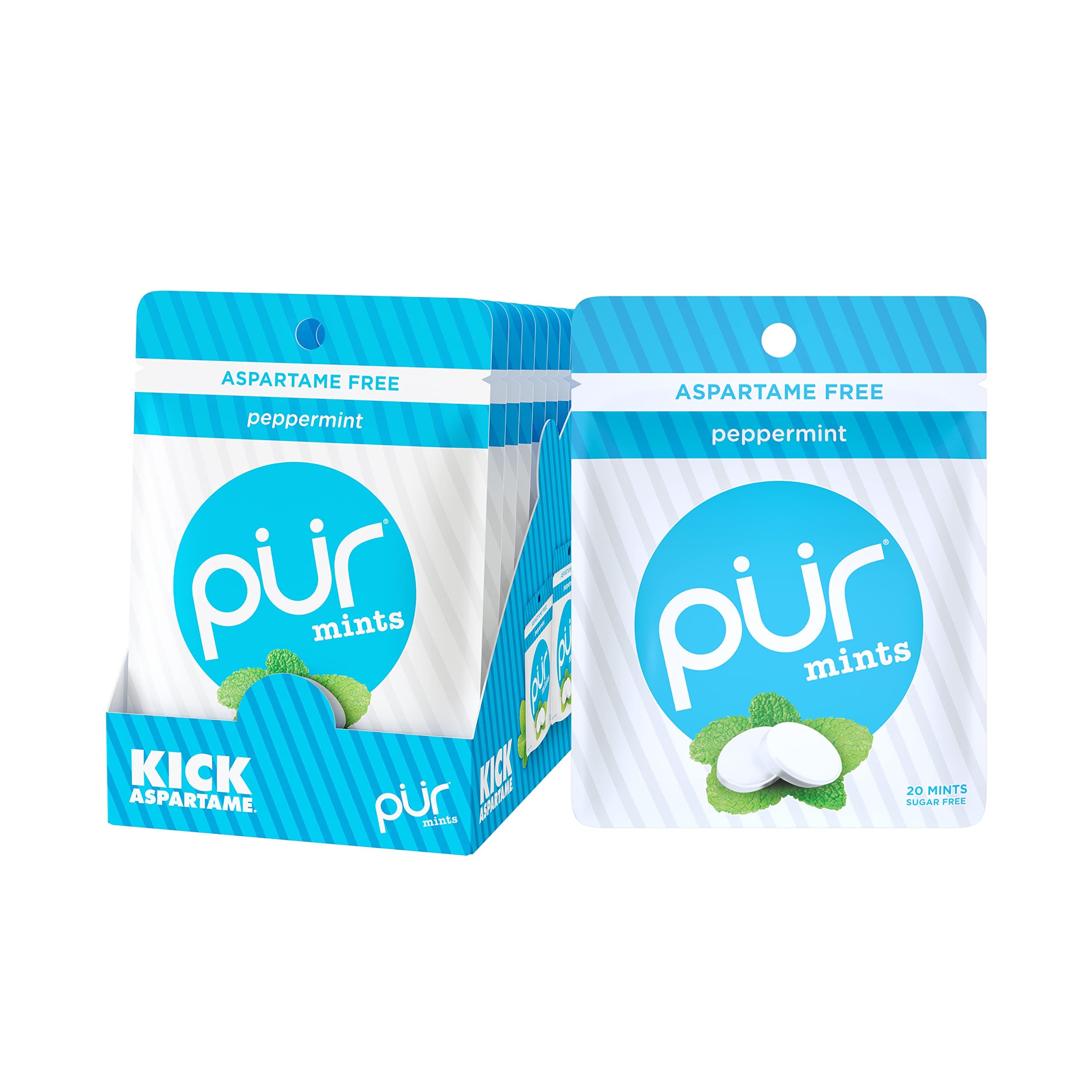 PUR Mints | Aspartame Free Mints | 100% Xylitol | Sugar Free, Vegan, Gluten Free & Keto Friendly | Natural Peppermint Flavored Mints, 20 Pieces (Pack of 12)