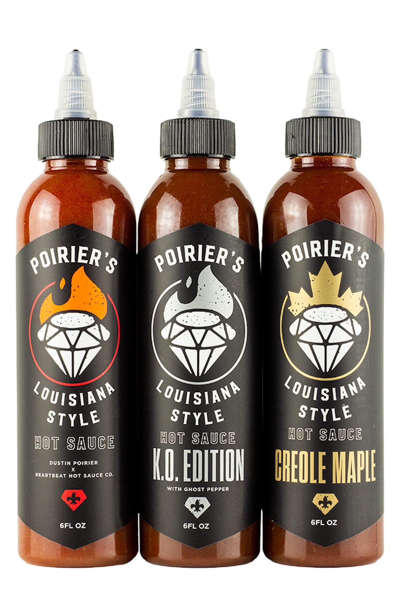 Heatonist Dustin Poirier's Louisiana Style Hot Sauce Trio: Poirier's Creole Maple, KO Edition and Traditional - Official Hot Sauce of UFC