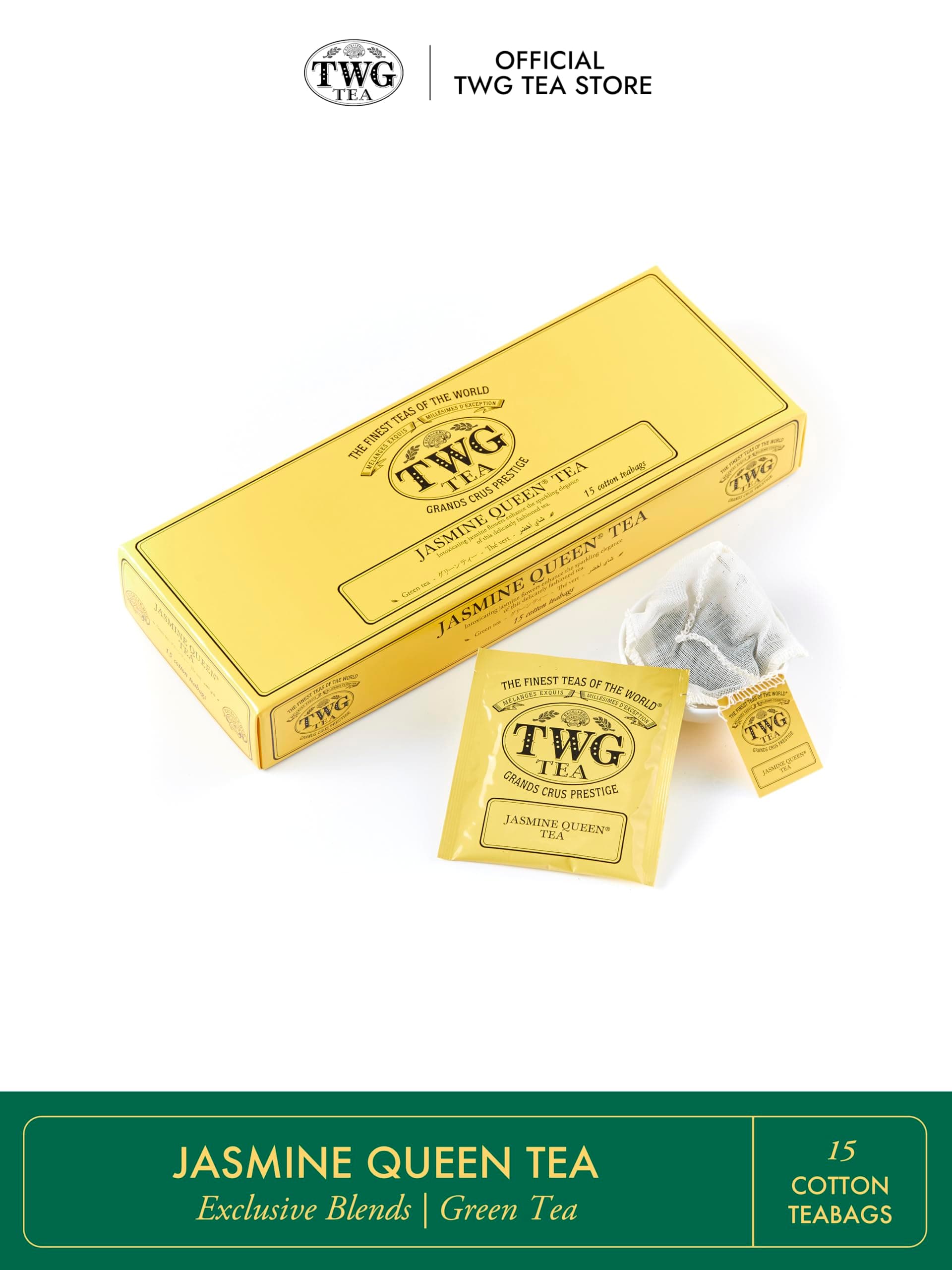 TWG Tea | Jasmine Queen Tea | Green Tea | Jasmine Flowers | 15 Hand Sewn Cotton Teabags | Gift Set