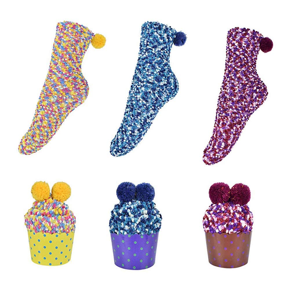 Tpcean 3 Pairs Funny Cupcake Socks Women's Cozy Warm Slipper Socks with Gift Packaging Box