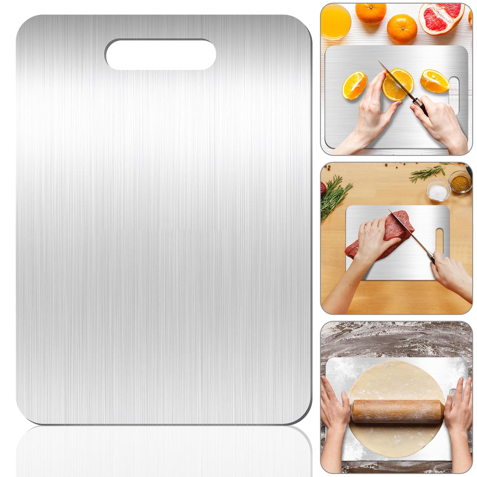 Titanium Cutting Board, Stainless Steel Cutting Board for Kitchen, Double-Sided 304 Chopping Board for Meat, Fruit, Vegetables, Dishwasher Safe, Large Size 12.99''x 9.25''