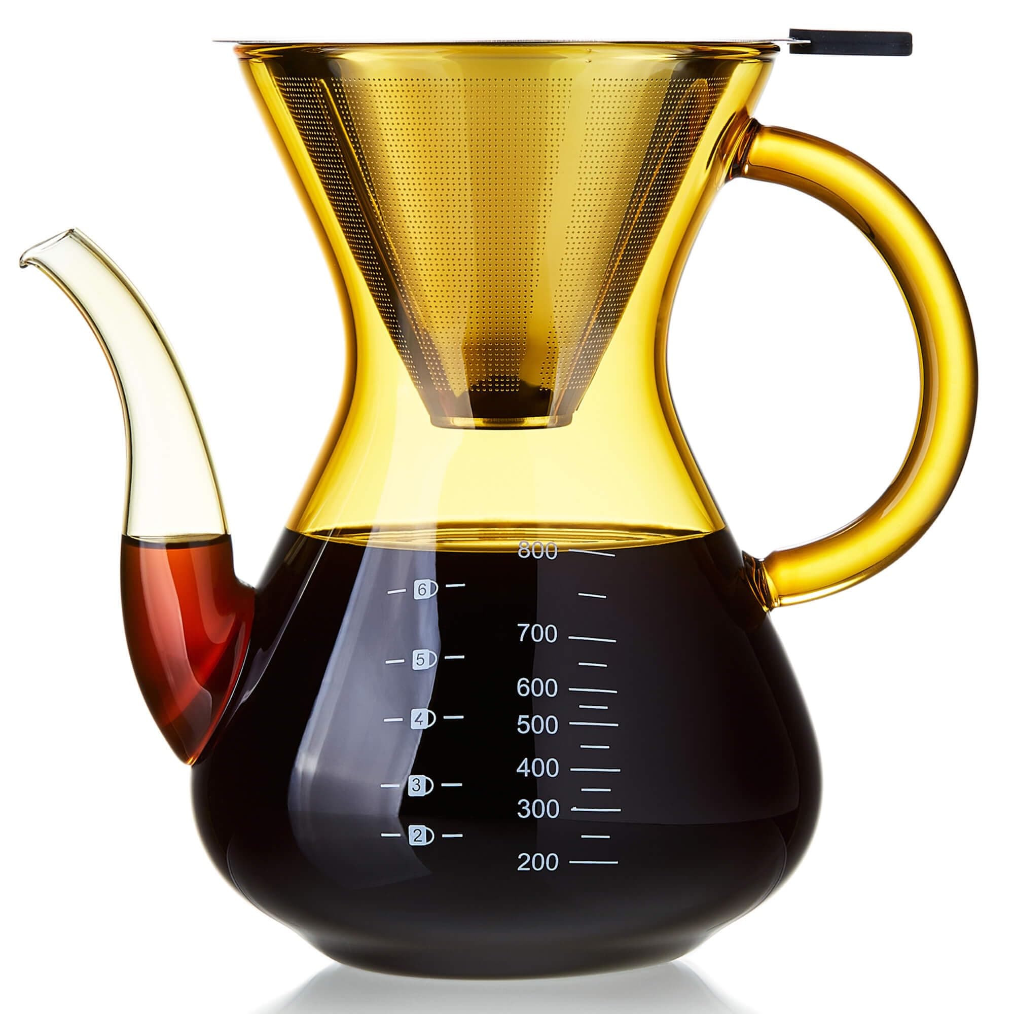 Unbreakable - Pour Over Coffee Maker with Double Stainless Filter 27 fl oz, Thickened Heat-Resistant Borosilicate Glass Pour Over Coffee Dripper, Stovetop Safe