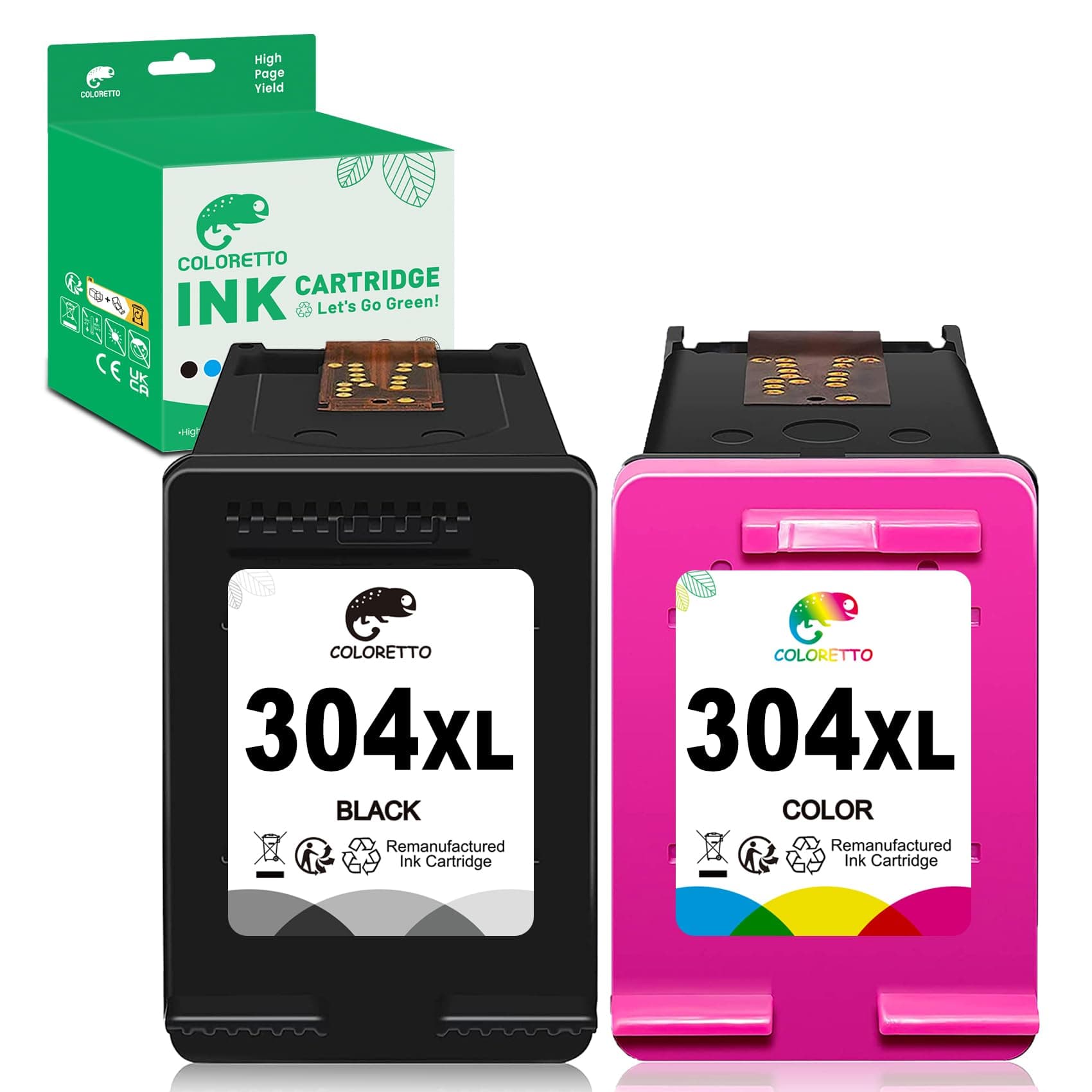 COLORETTO 304 Ink Cartridges Black and Colour for HP 304 XL for DeskJet 3750 3760 3700 3762 2600 2630 2632 Envy 5000 5032 5030 AMP 120 Printer Ink for HP 304 Replacement, 2 Pack