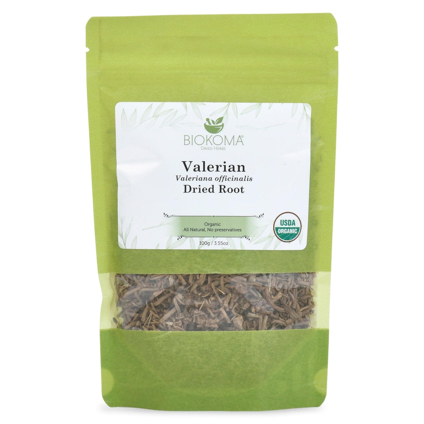 Organic Valerian Dried Root 100g (3.55 oz) in Resealable Moisture Proof Pouch, USDA Certified Organic - Herbal Tea, No Additives, No Preservatives, No GMO, Kosher