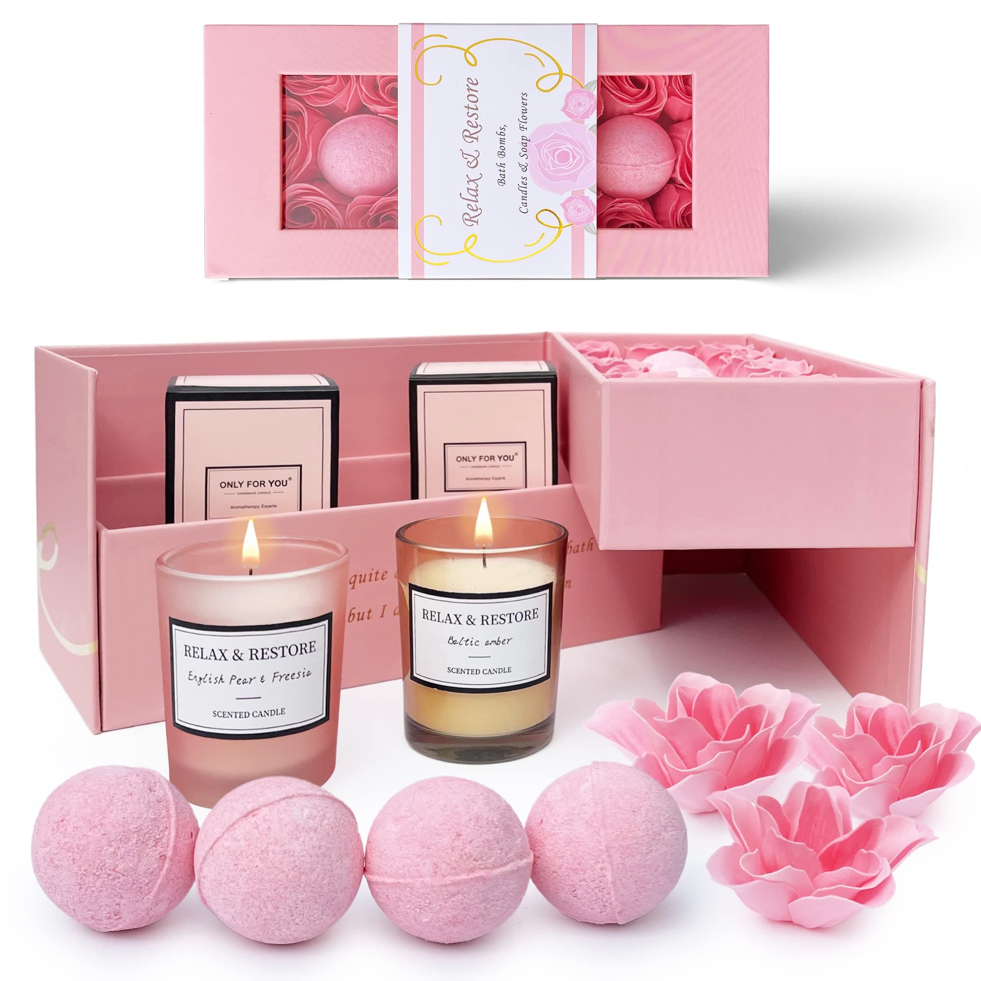 Empire Scented Candles & Bath Bombs Set, Gifts for Women, Birthday Gifts for Her, 20pcs Set Gifts for Her, Birthday Gift for Women with Rose Scented Soap Flowers