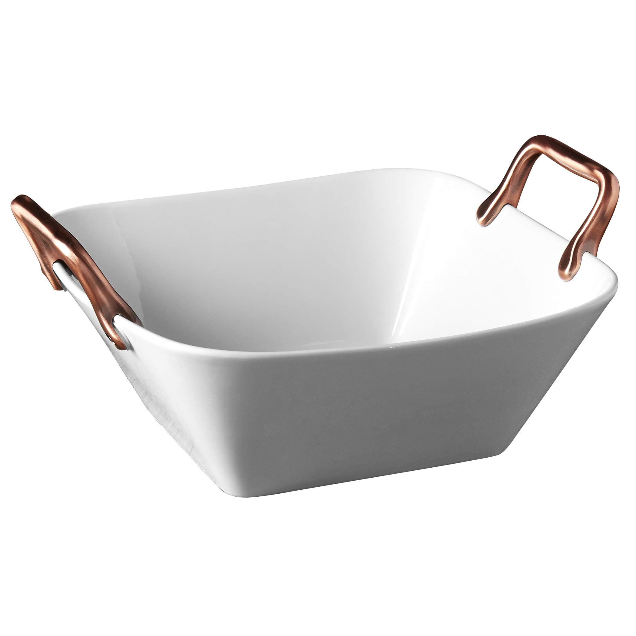Denmark Tools For Cooks White Porcelain Chip Resistant Serveware Platter Serving Bowls with Copper Handles, Deep Square Serving Tray