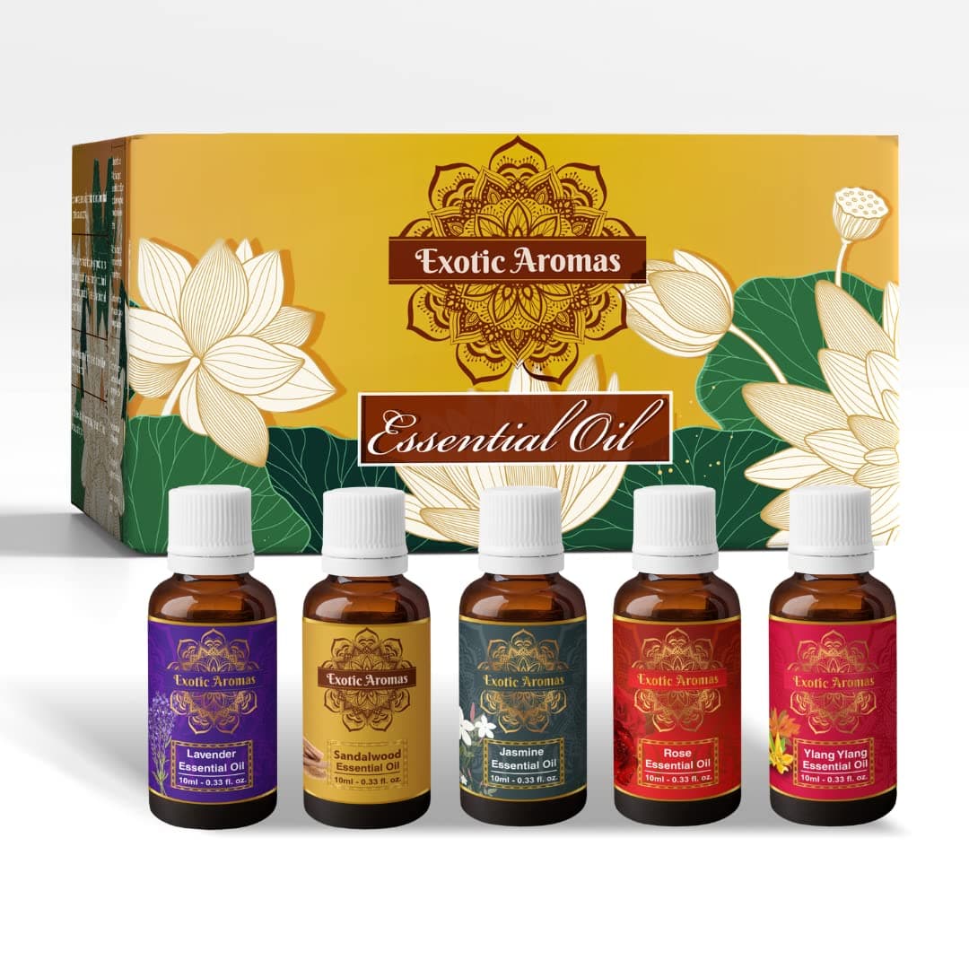 Exotic Aromas Essential Oil - Lavender, Sandalwood, Jasmine, Rose, Ylang Ylang (Pack of 5)