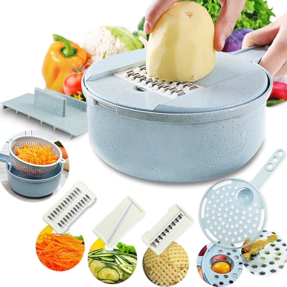 Mandoline Slicer-Adjustable Vegetable Chopper-Kitchen Cutter,Cheese Grater,Shredder for Onion,Potato,Zucchini-8 in 1 Julienne Slicer Low Carb Meals Veggie&Food Dicer