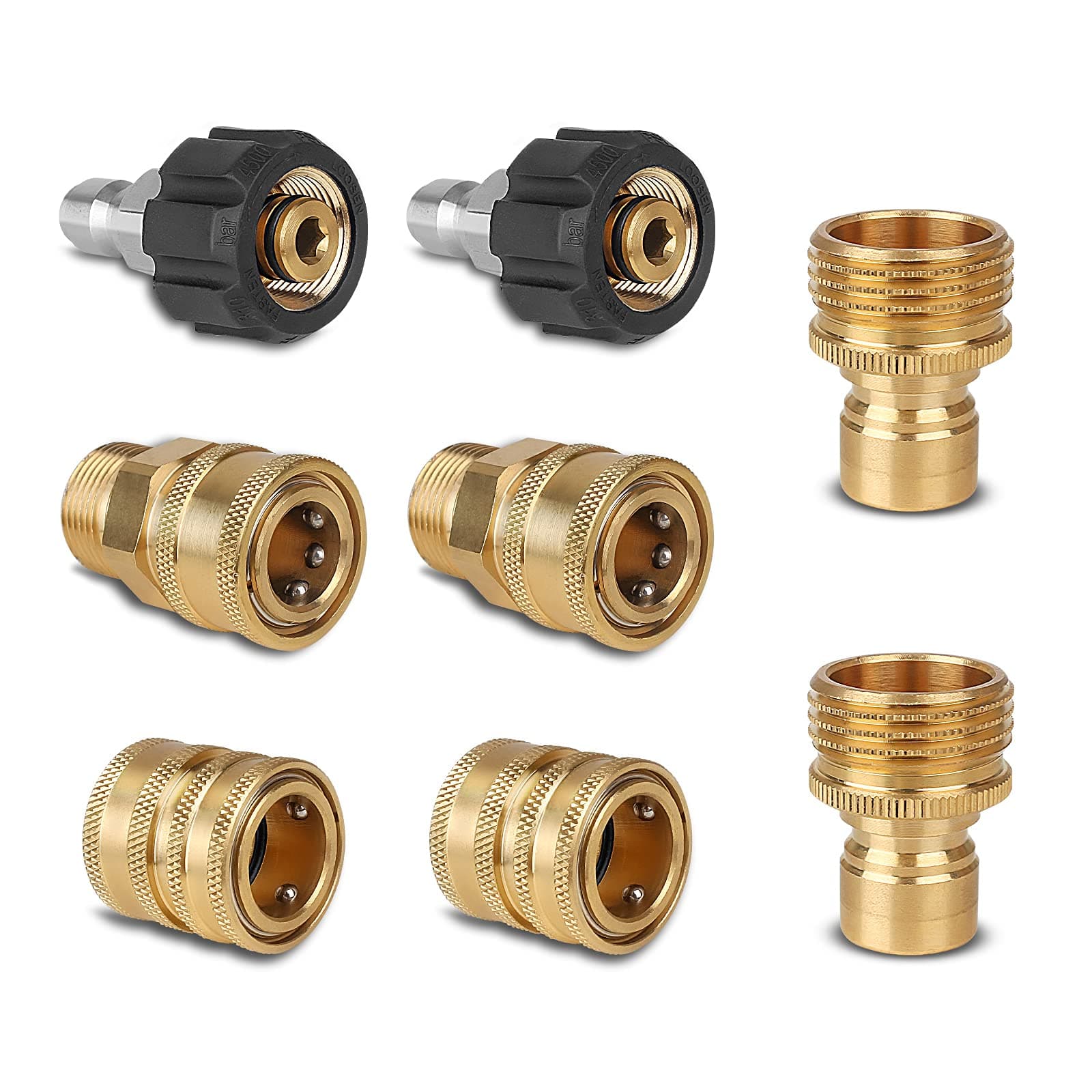 QooltekPressure Washer Adapter Set, Quick Disconnect Hose Fittings, Brass Couplers of M22-14 Swivel to 3/8" Quick Connect, 3/4" Male to 1/2" Quick Release, 8PCS