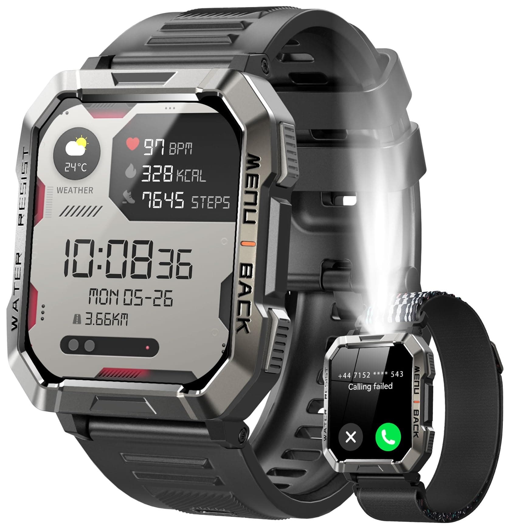 Military Smart Watch for Men(Answer/Make Call), 2.01"Fitness Tracker Watch with Compass/Flashlight/100 Days Battery/Heart Rate/SpO2/Sleep Monitor,Outdoor Sports Smartwatch，110+ Sports for Android IOS