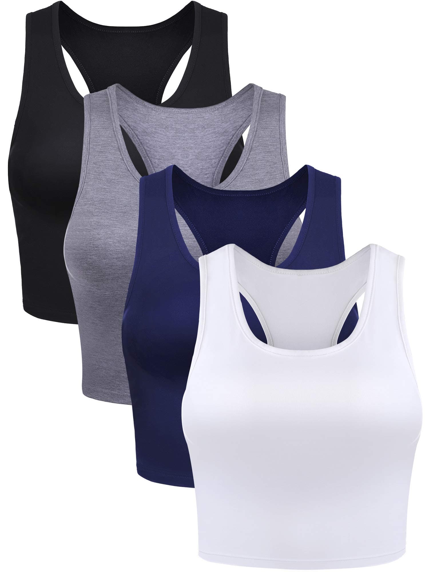 Geyoga 4 Pieces Basic Workout Crop Tank Tops Sleeveless Racerback Sport Tank Top for Women Yoga Running
