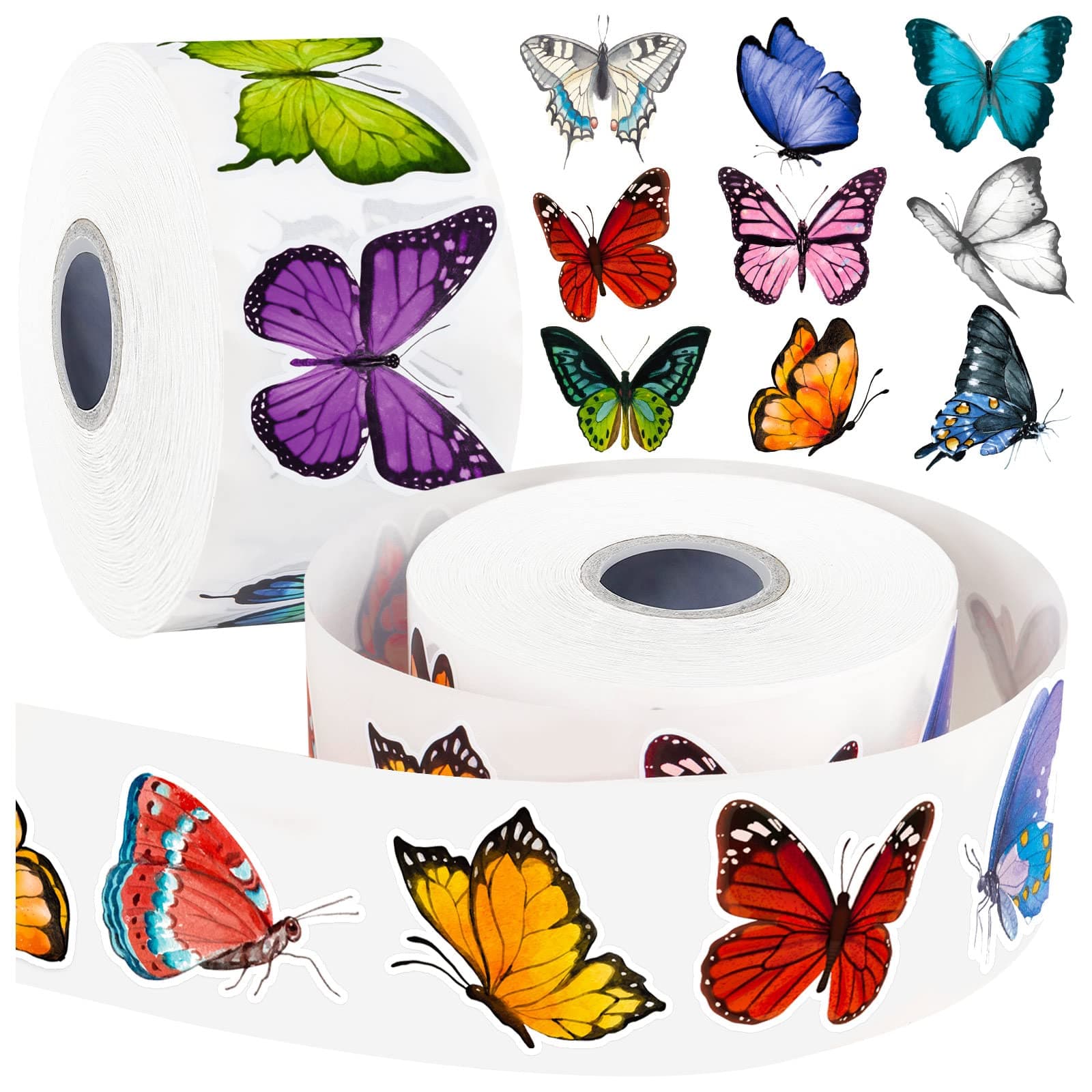 1600 PCS Butterfly Roll Stickers, 16 Styles Butterfly Stickers for Kids, Waterproof and Sun-Proof 3D Roll Stickers for Parties, Walls, Scrapbooks, Envelopes, Birthday and Greeting Cards
