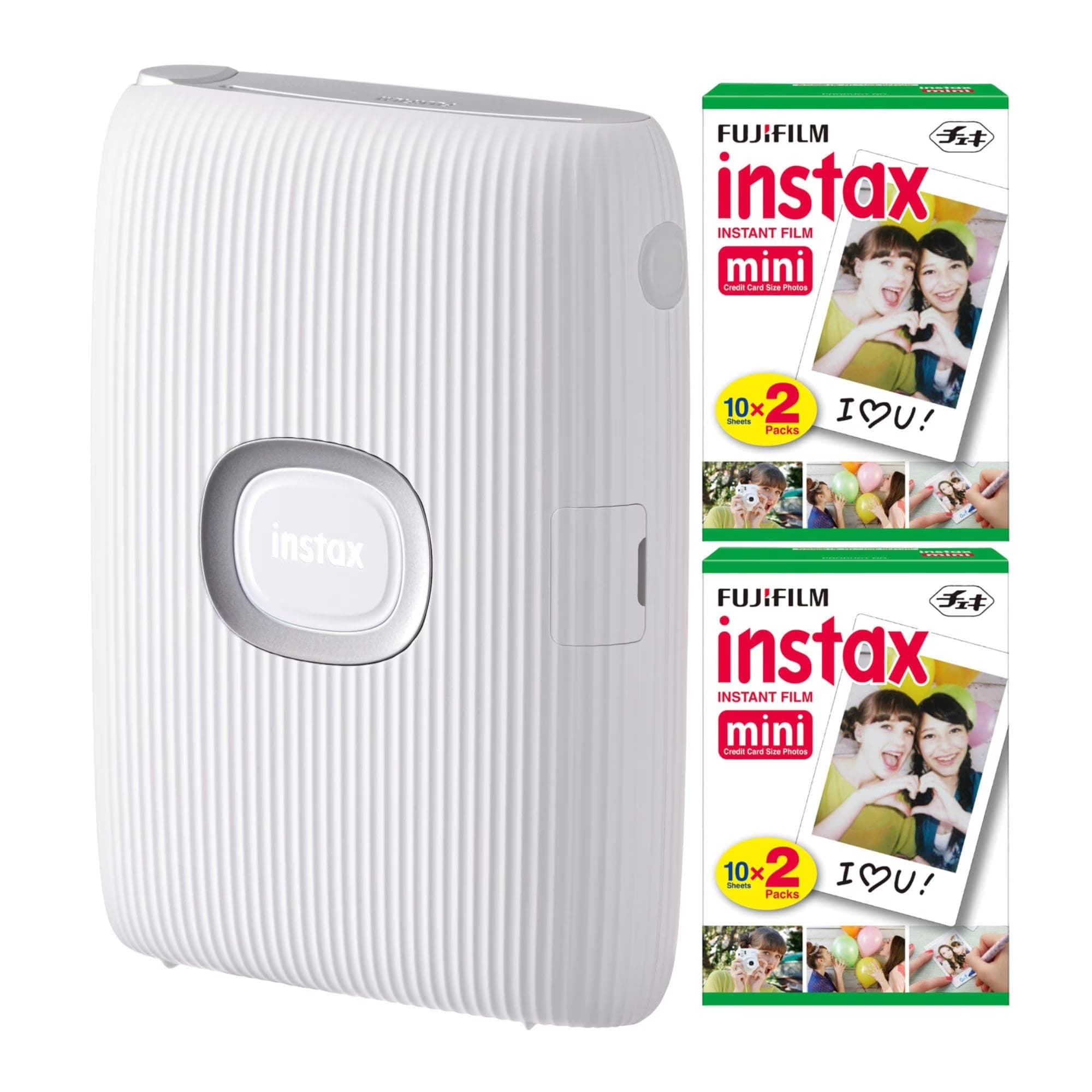 Instax Mini Link Smartphone Printer (Ash White) + Fuji Instax Mini Film (40 Sheets) - Instax Mini Link Printer Bundle