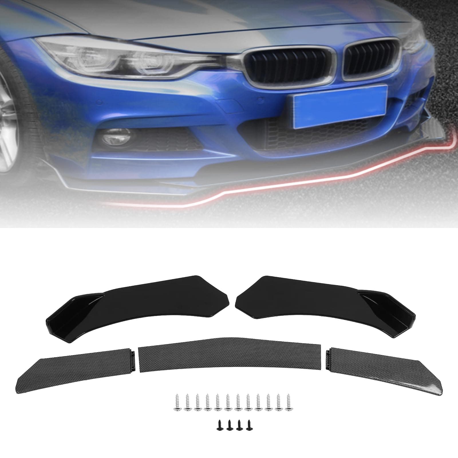 Front Bumper Lip Diffuser, 5Pcs Protection Splitter Body Kit, Car Front Bumper Lip Spoiler for Car, Black
