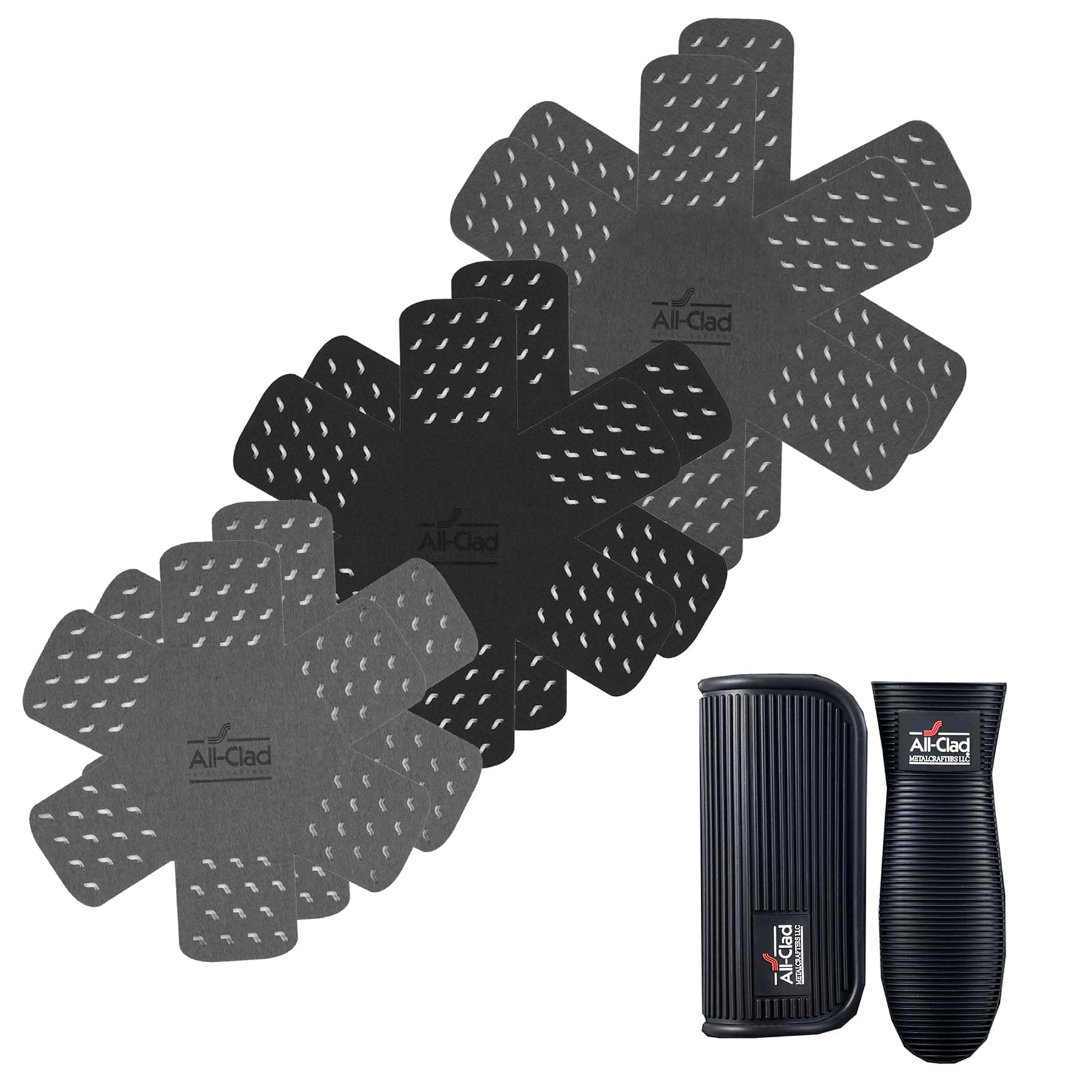 All-Clad Pot Protectors & Silicone Grip Set: Pot and Pan Protectors for Kitchen Organization, 100% Silicone Heat Resistant Grip Set - 8 Piece