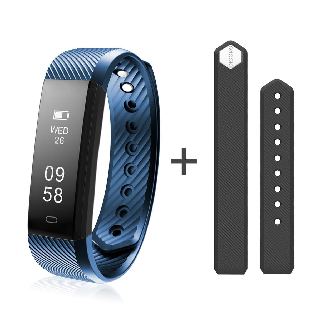 Smart Bracelet, Diggro ID115HR IP67 Waterproof Fitness Tracker Heart Rate Monitor Activity Tracker Pedometer Health Smartwatch Bluetooth Wristband with Sleep Monitor/ Calls Reminder/ Step Tracker/ Calorie Counter/ Remote Camera for Android IOS Smartphone (Blue) [Best Gift for Father's Day]