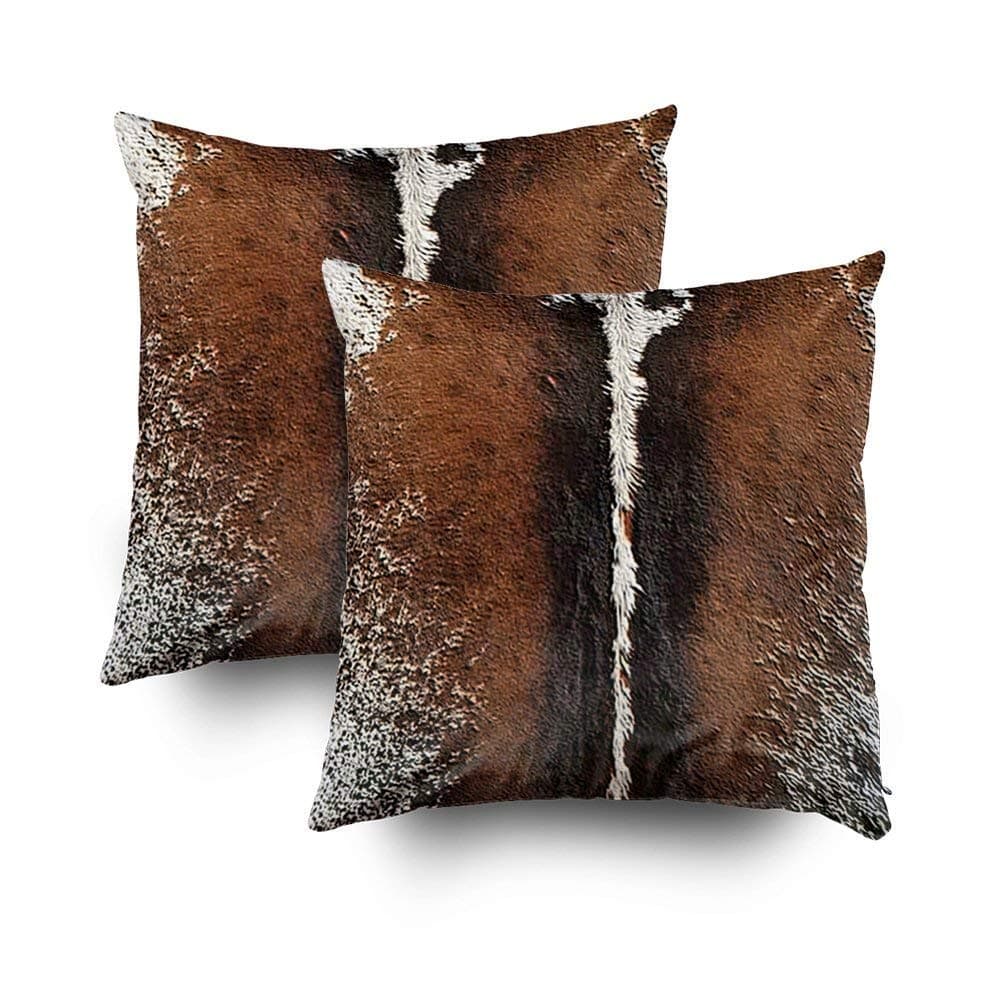 Pack of 2 Brindle Brown Cowhide Leather Print Cushions Case Throw Pillow Cover for Sofa Home Decorative Pillowslip Gift Ideas Household Pillowcase Zippered Pillow Covers 20X20Inch