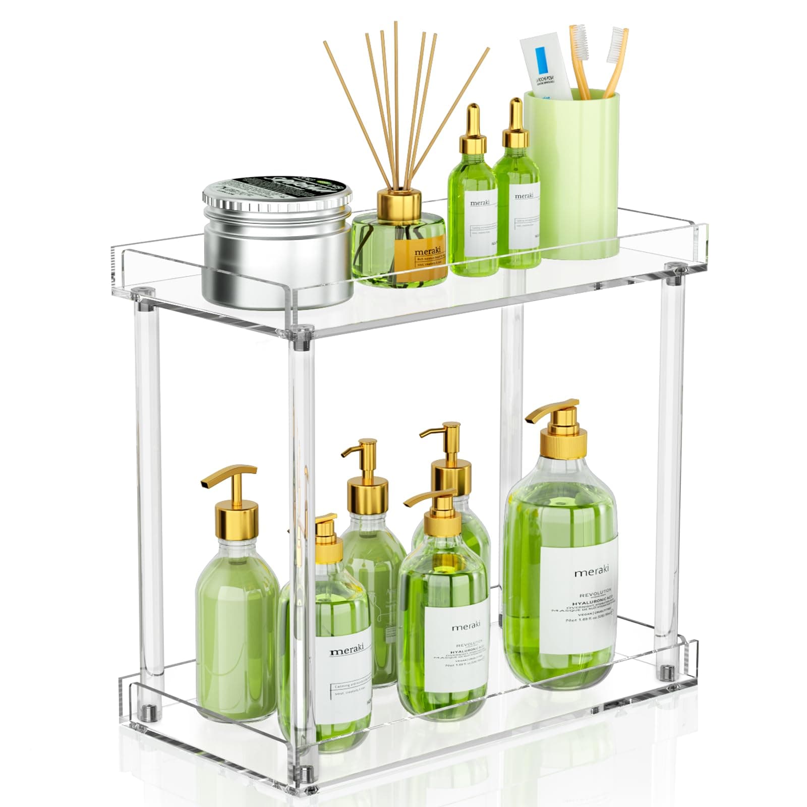 NPPLUS Acrylic Bathroom Counter Organizer, 2-Tier Tray Vanity Counter Organizer, Home Storage Holder for Makeup, Cosmetics & Perfume