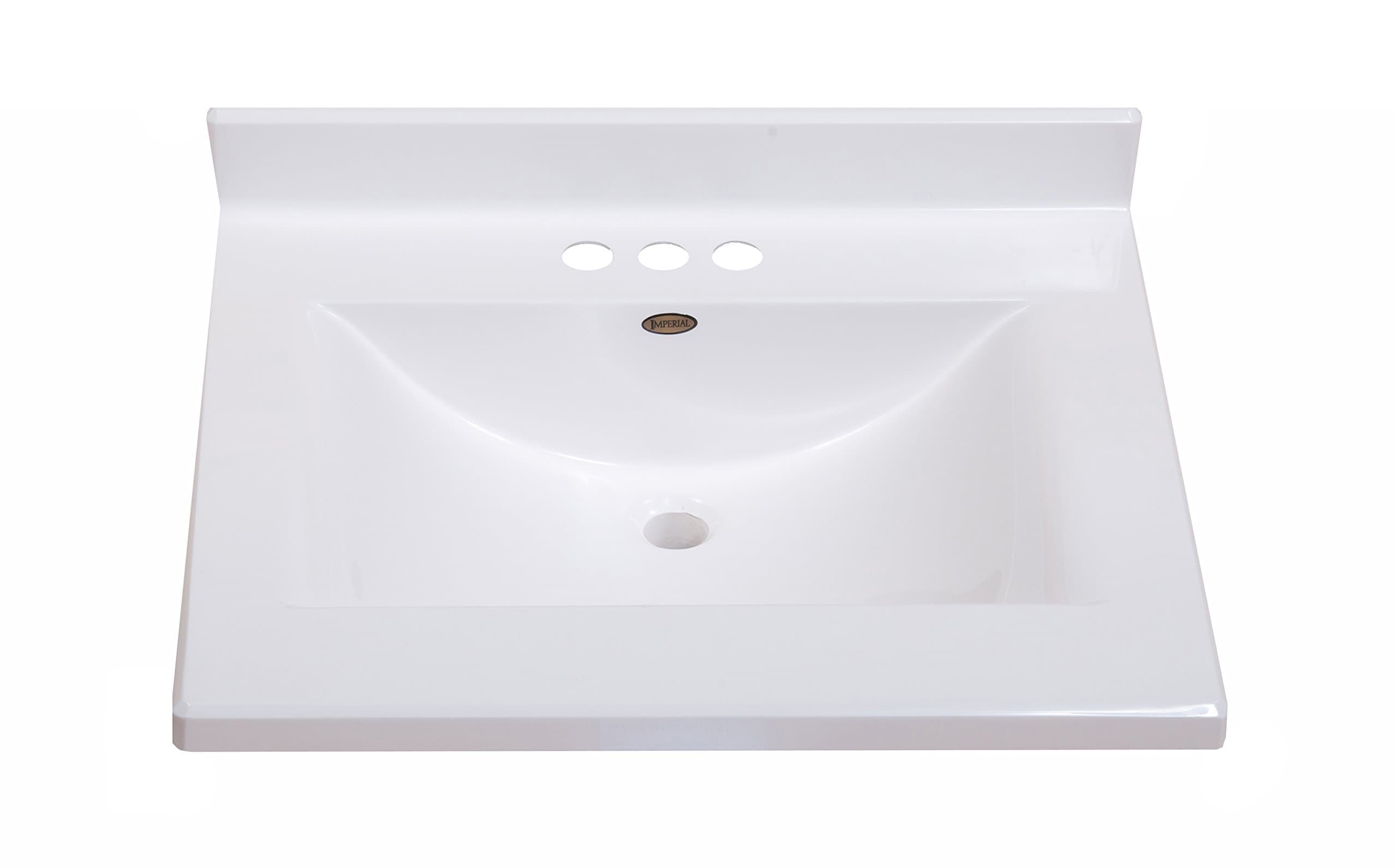 Imperial FW2522SPW Center Wave Bowl Bathroom Vanity Top, Solid White Gloss Finish, 25-Inch Wide by 22-Inch Deep