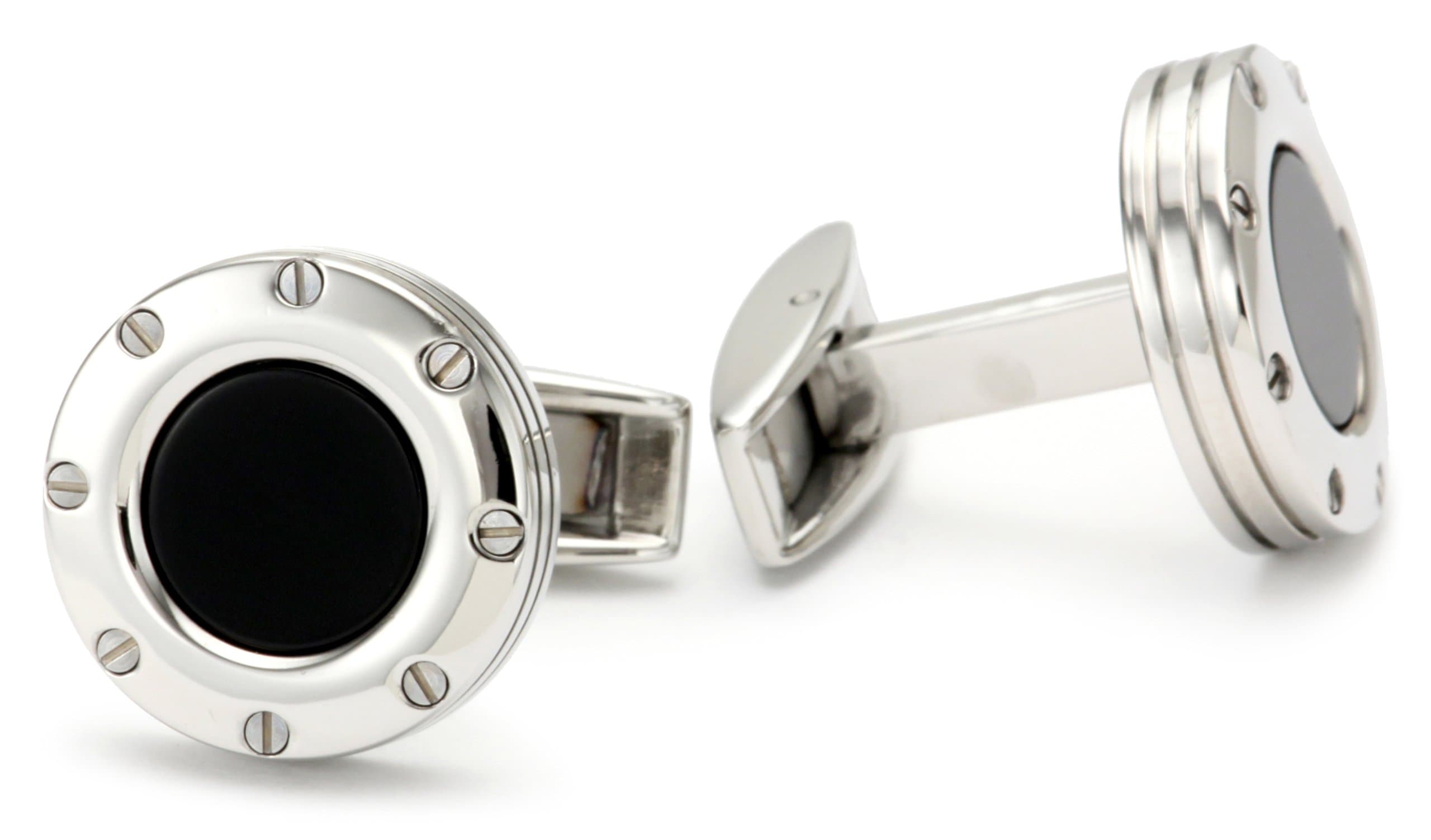 Men's Colibri Jewelry "Daytona" Stainless Steel and Black Onyx Cuff Links