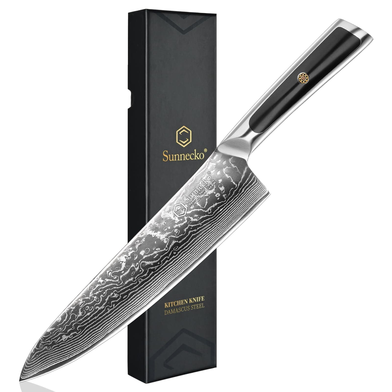 Sunnecko 8 Inch Chef Knife Professional, Sharp Kitchen Knife Damascus Chefs Knife Vg10 High Carbon Stainless Steel