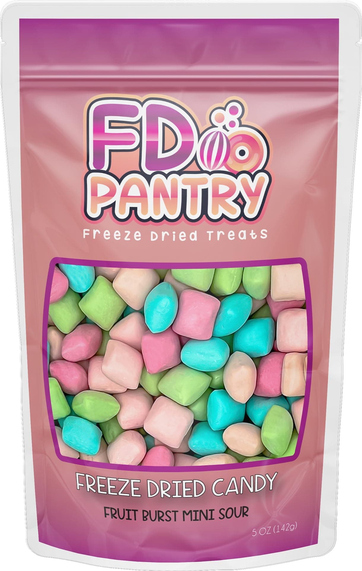 Freeze Dried Fruit Bursts Candy - Mini Sour l Hard Candy Mix 5oz Treat Snack Gift Bag Cherry, Strawberry, Blue Raspberry, Watermelon Freeze-Dried Candies