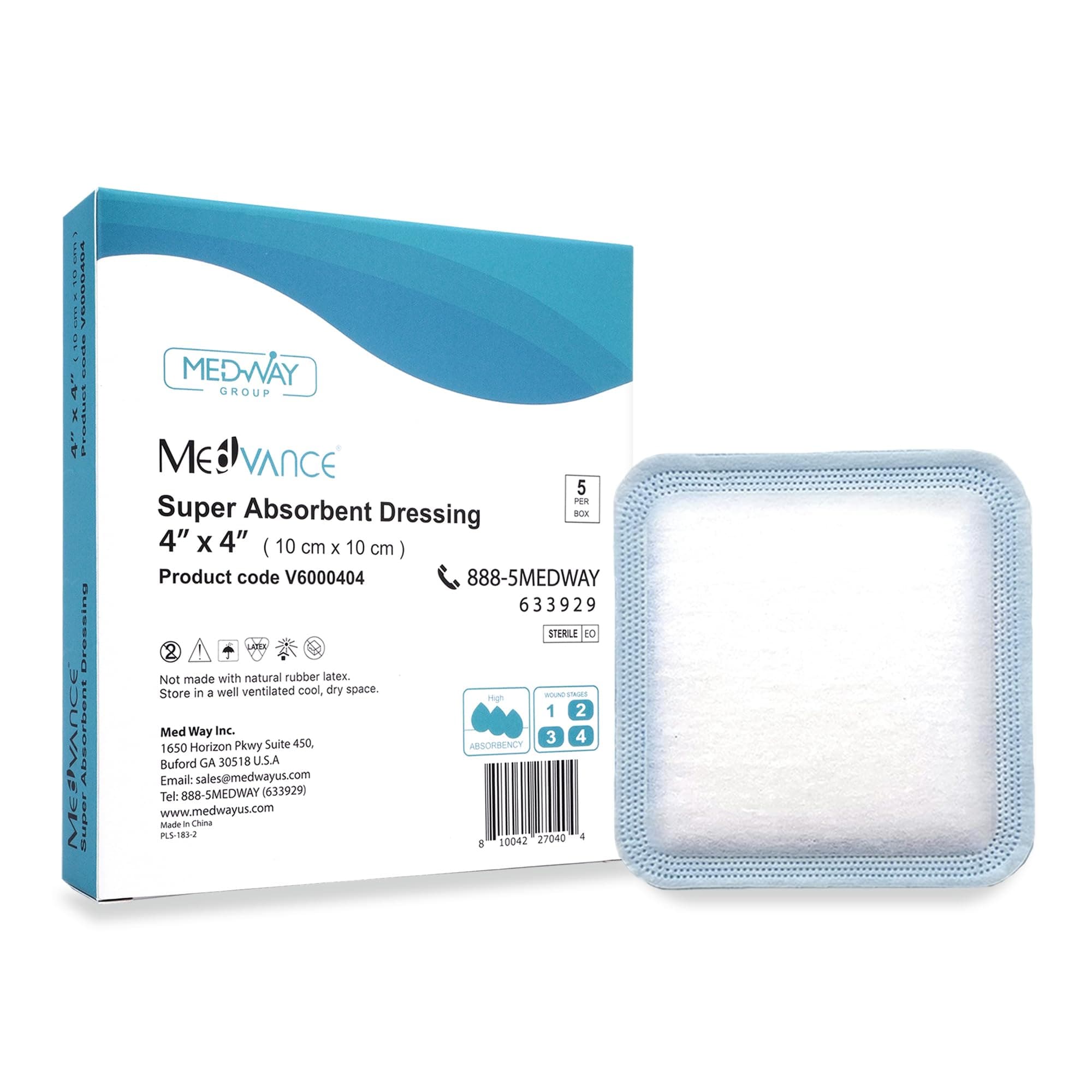 – MedVance Super Absorbent Dressing, Non-Adhesive Pads for Wound Care, Pressure Ulcers & 1st/2nd Degree Burns, Superior Moisture Absorption, Box of 5 dressings (4"x4" Bandage, 2.75"x2.75" Absorbent Pad)
