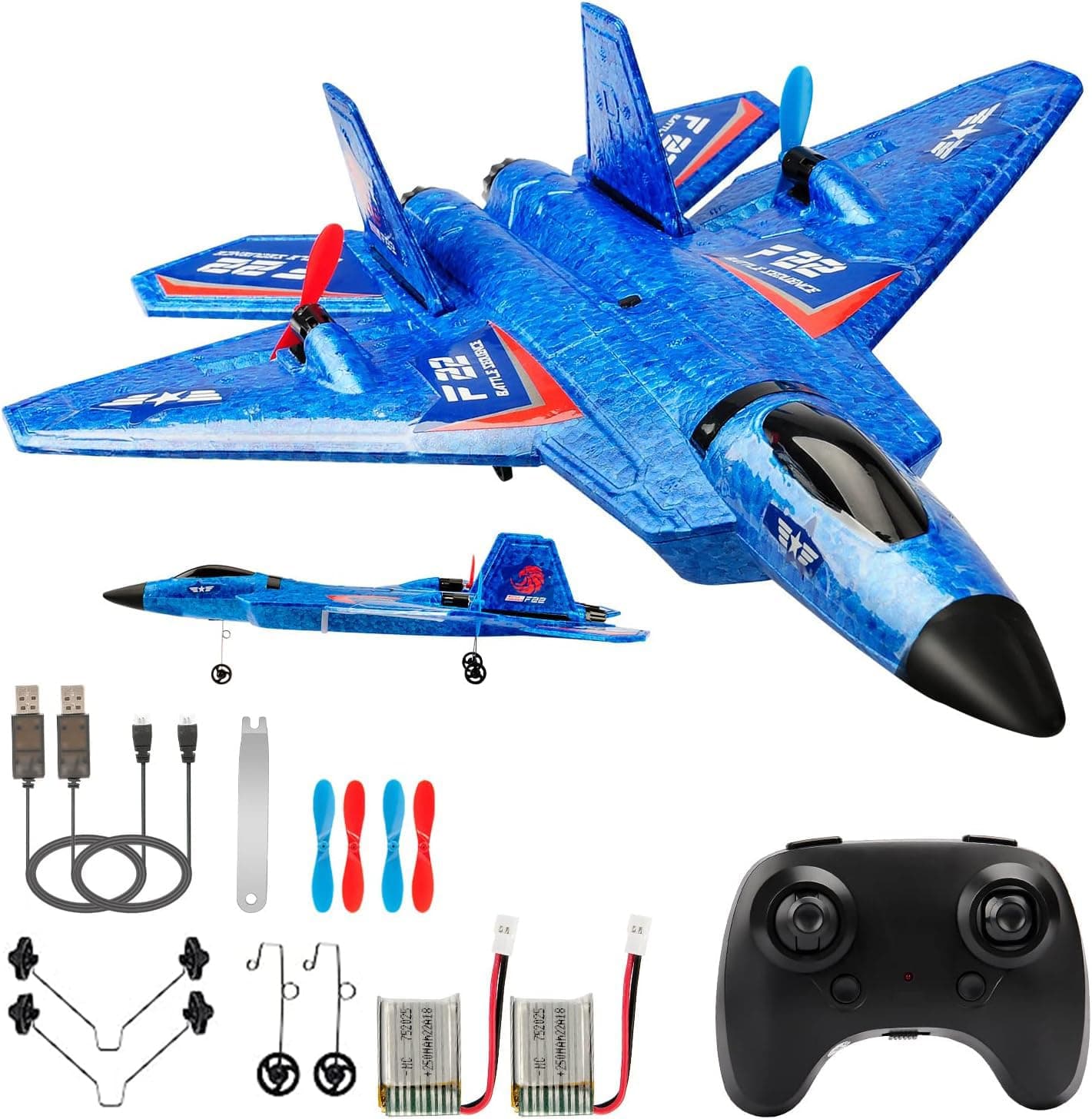 RC Plane, F22 Airplane Fighter Ready to Fly, 2.4Ghz 2 Channel Remote Control Airplanes Toy for Boys Girls Kids Beginners Blue02