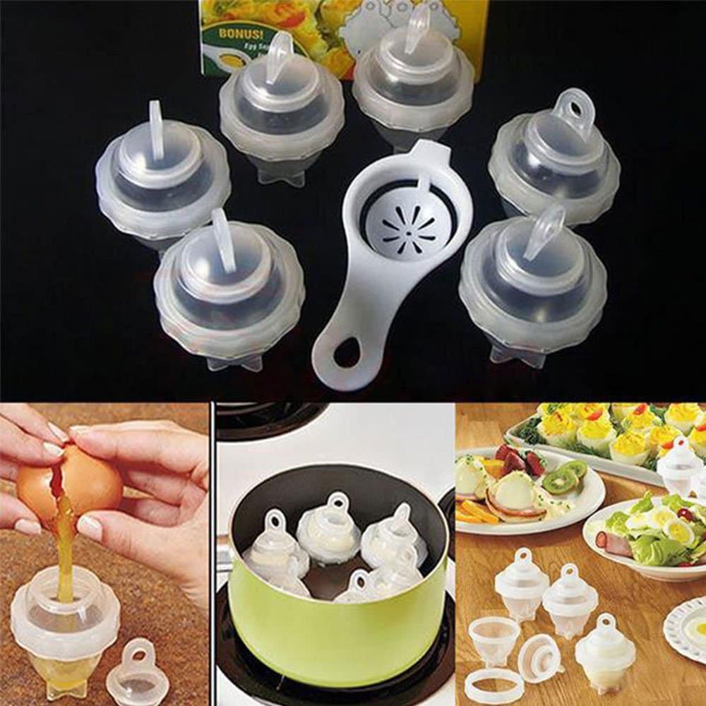 7pcs/Set Hard Boil Boiled Eggs Cooker without Shells + Egg Separator Kitchen Cooking Tools