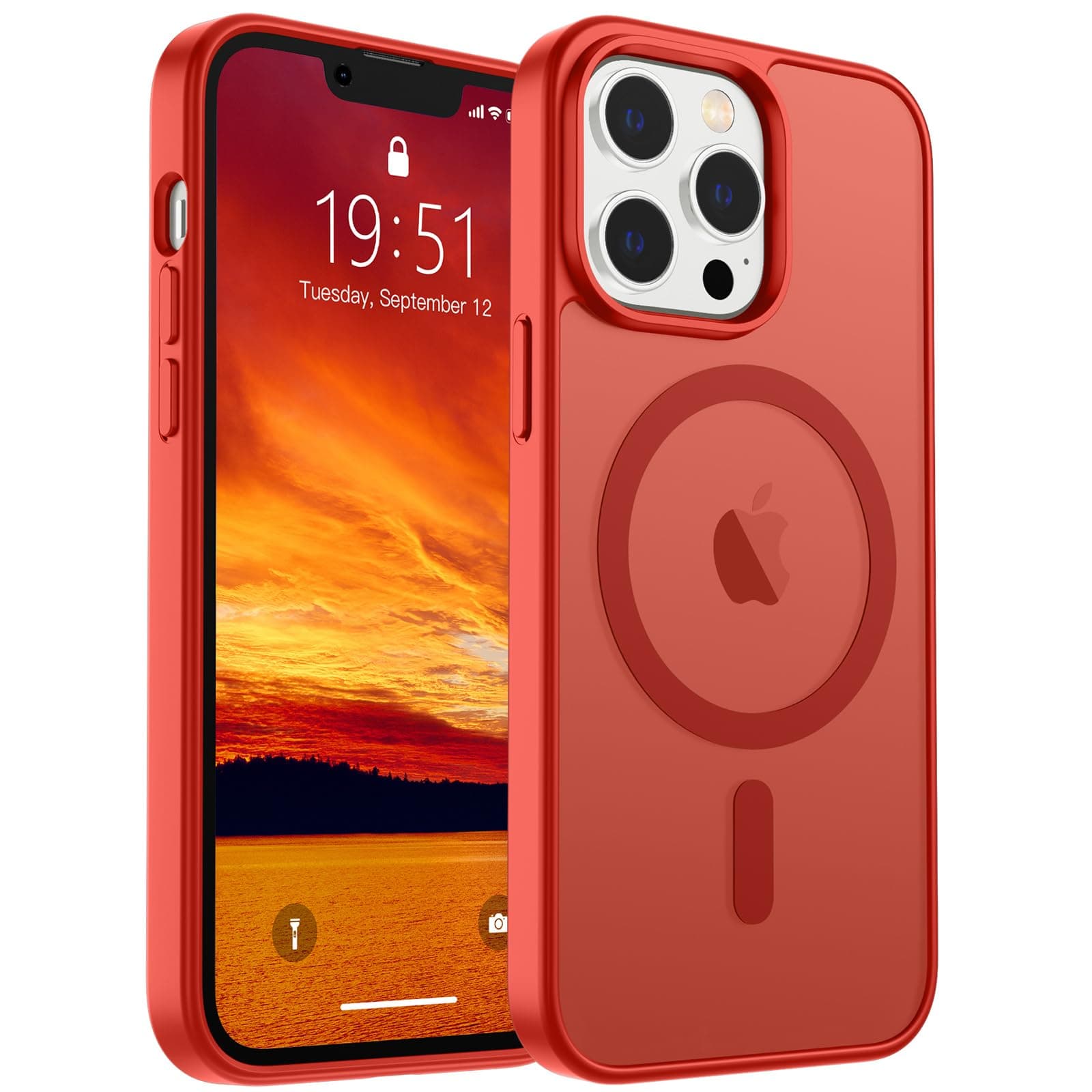 SUPFINE Magnetic for iPhone 13 Pro Case (Compatible with MagSafe) (Military Grade Drop Protection) Slim Translucent Matte Shockproof with Anti-Fingerprint Phone Case,Red